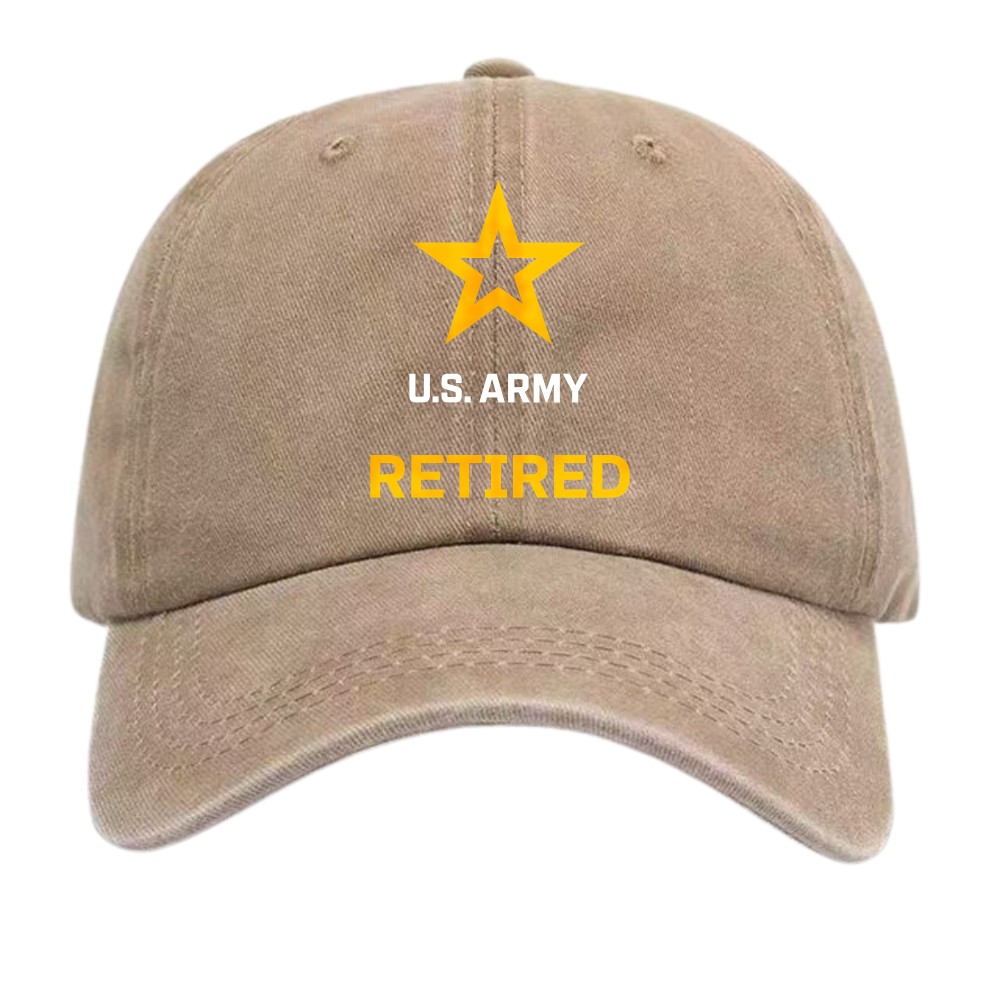 U.S. Army Retired Veteran Baseball Cap-Unisex Star Print Military Honor Dad Hat