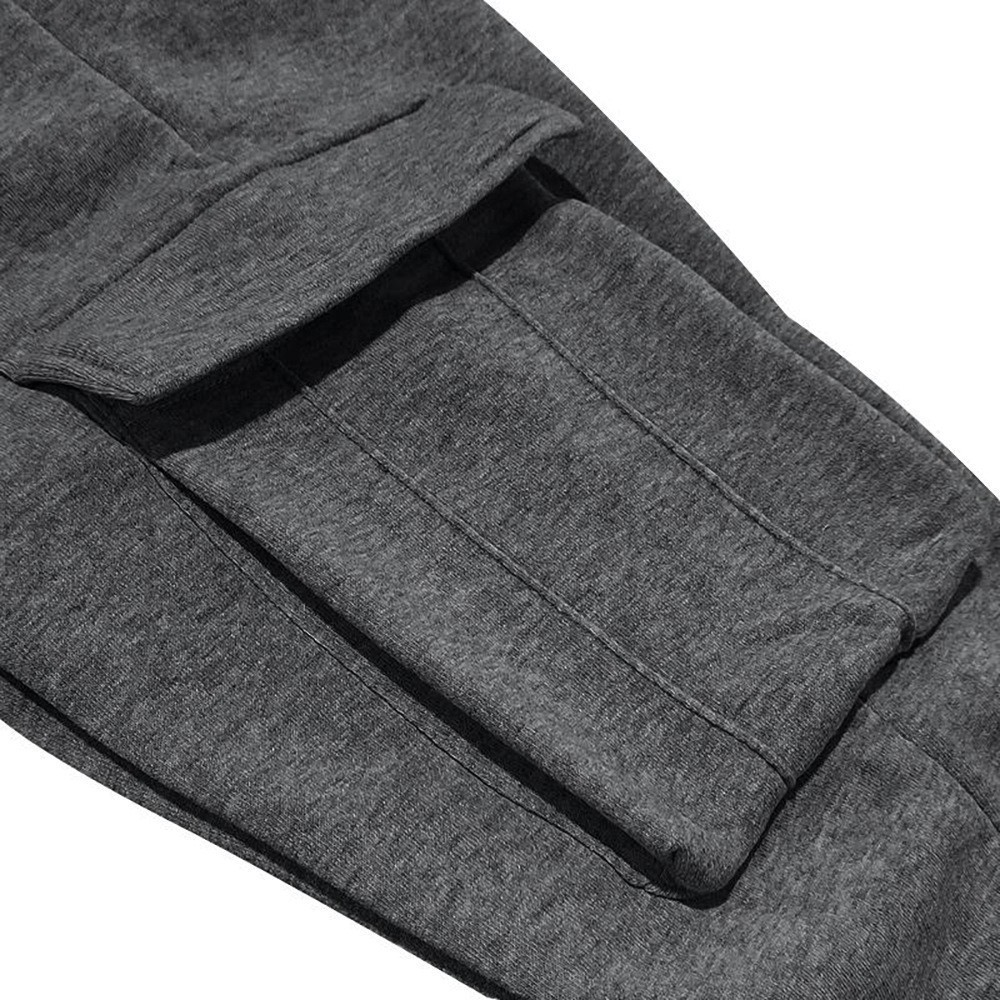 Spring Fall Men’s Cargo Joggers Soft Fleece Sweatpants Multi-Pockets Drawstring