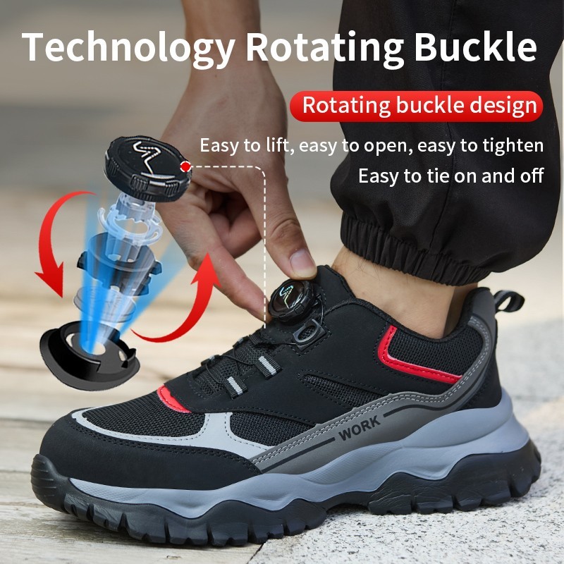 New Rotating Button Safety Shoes Men Steel Toe Sneaker Puncture Proof Work Shoes