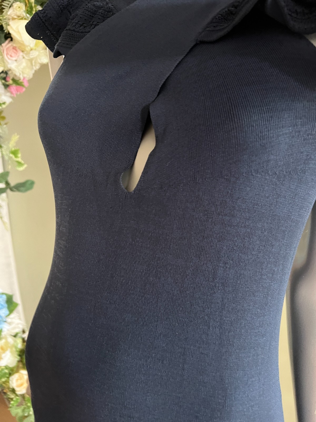 TED BAKER Maxi Dress Womens TB 2 UK 10 Navy Knitted Cross Over Crochet Trim NEW