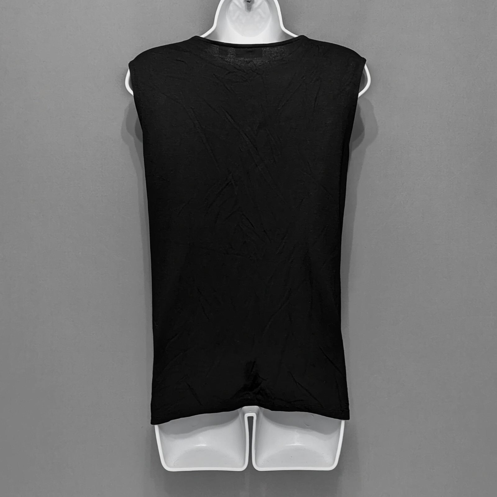 NY&Co Black Jersey Draped Chiffon Front Layer Top Metal Bar Keyhole Neck L
