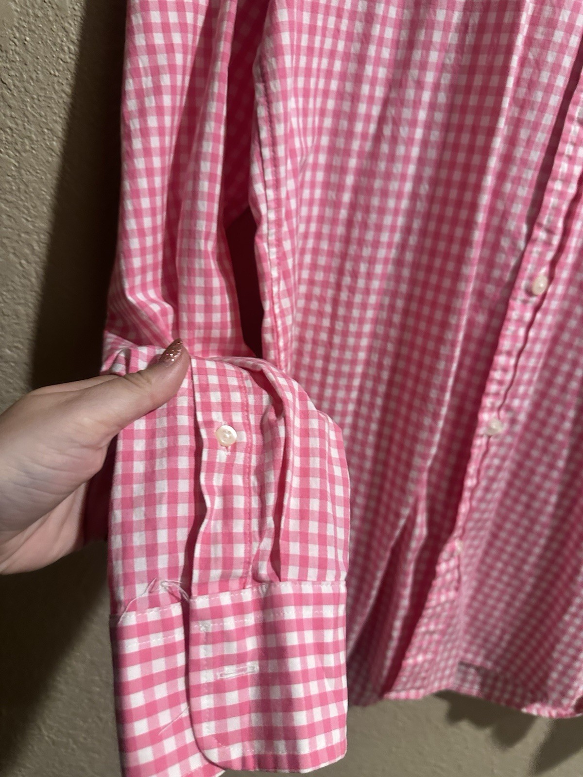 Vineyard Vines Classic Fit Pink/White Gingham Stretch Long Sleeve Button-Down S
