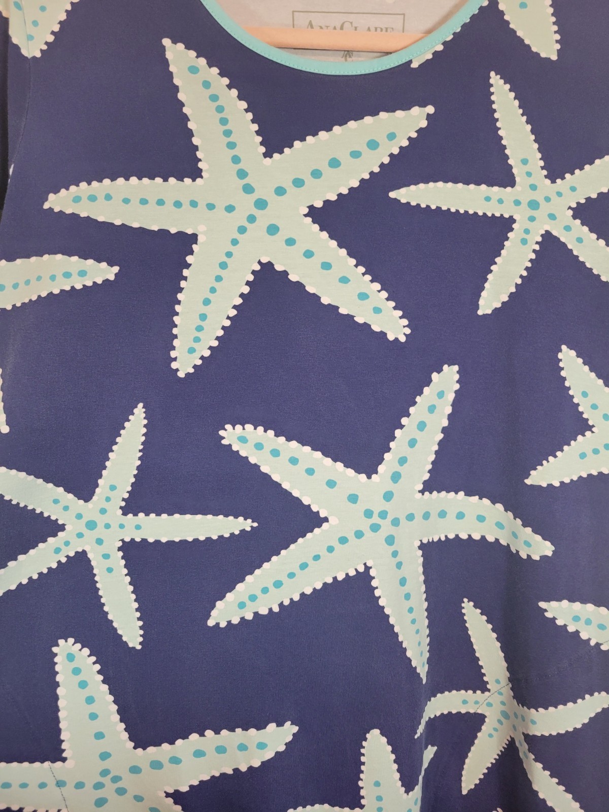 Ana Clare Sea Star Blue A-line Swing Dress Pockets Medium Starfish Beach