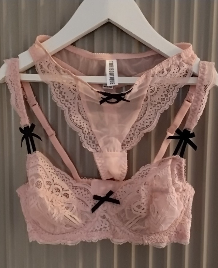 TDR BOUTIQUE None Padded Lace Balconette Bra thong set Pink SZ EUR 80DD UK36DD