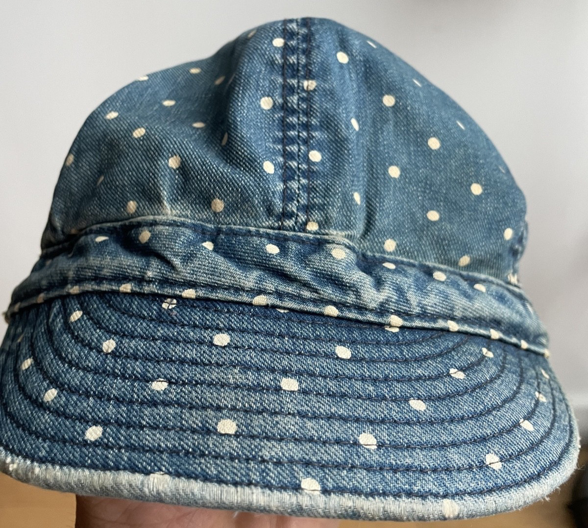 RRL Ralph Lauren Indigo Polka Dot Work Cap Railroad Engineer Hat Vintage newsboy