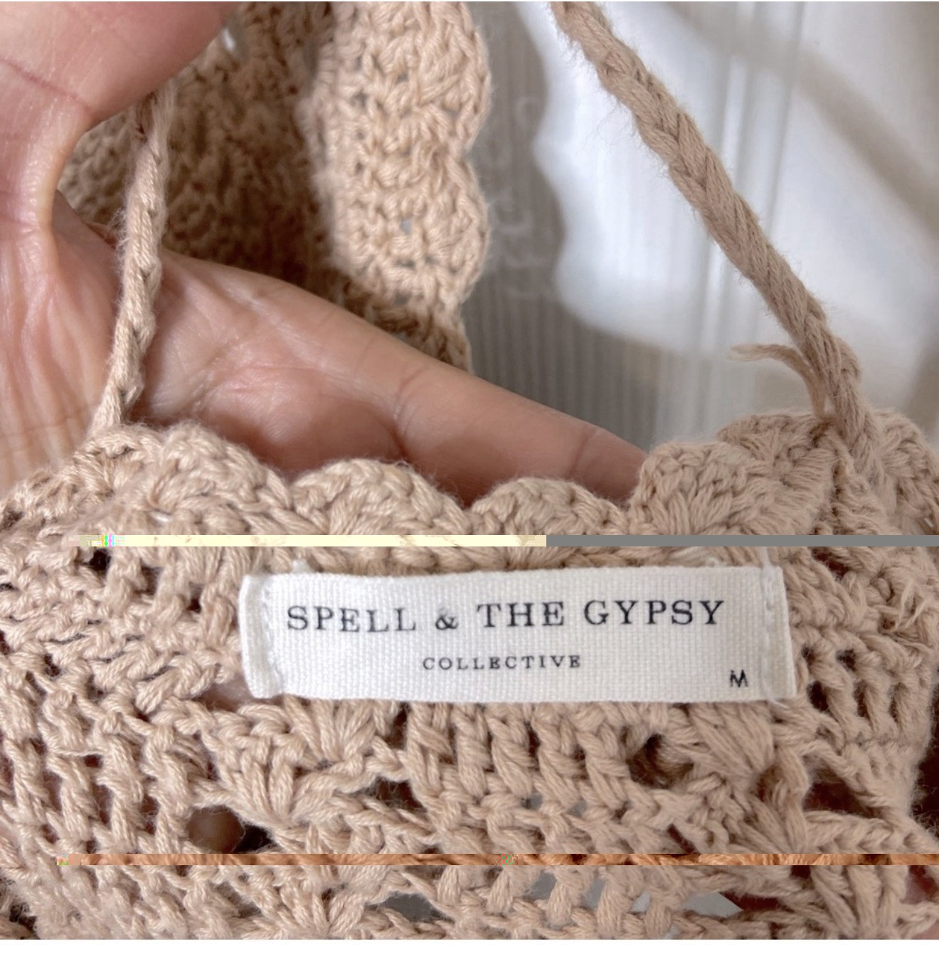 Spell & The Gypsy Collective Beige Crochet Halter Maxi Dress Tassel Open Back M