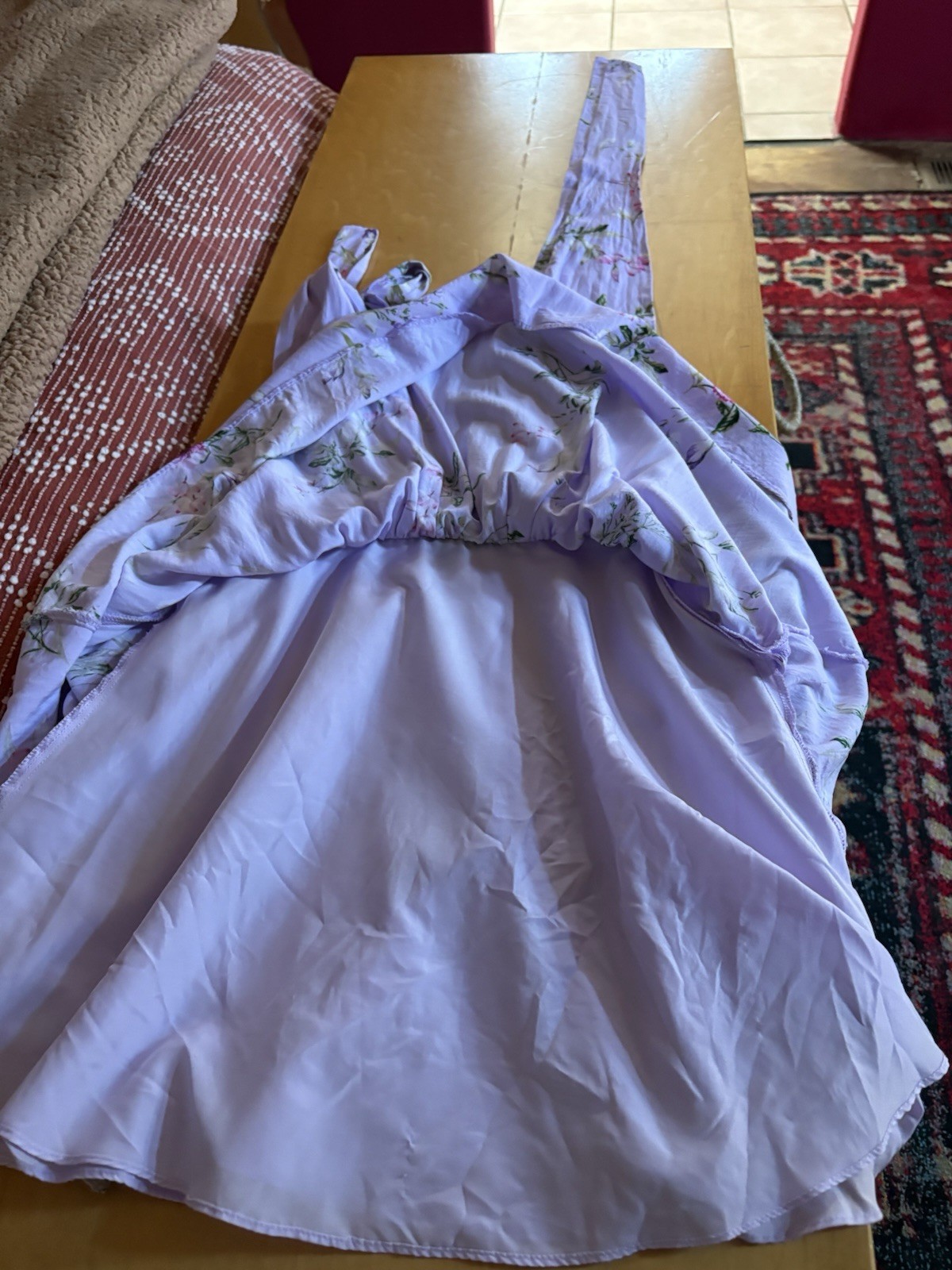 Forever 21 Purple Floral Chiffon Sundress V-Neck Bow Strappy Mini Women’s S