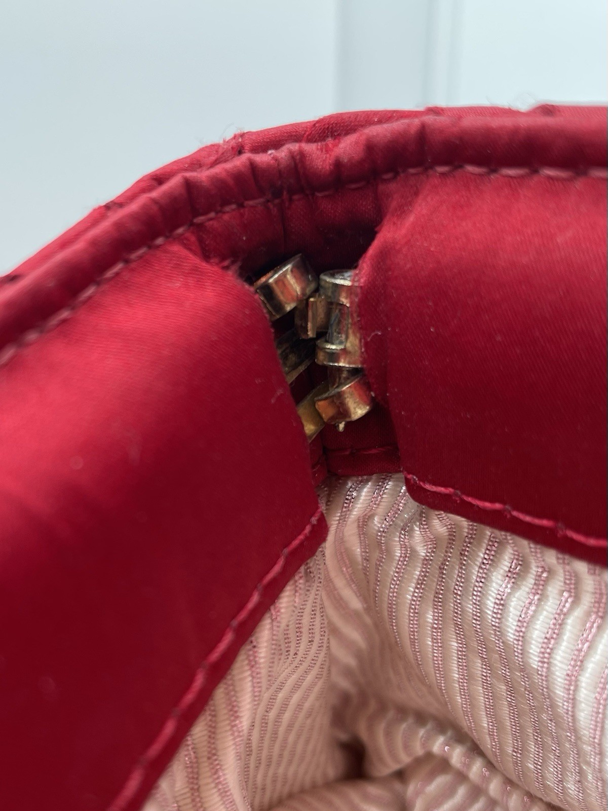 LAUREN MERKIN Ruby Red Satin Woven Small Hinged Clutch SEE FULL DESCRIPTION