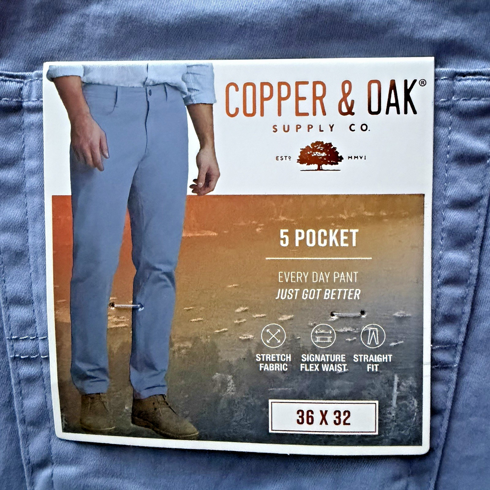 Copper & Oak NWT Men’s 36×32 Pants 5 Pocket Every Day Pant River Blue K5S817 NWT