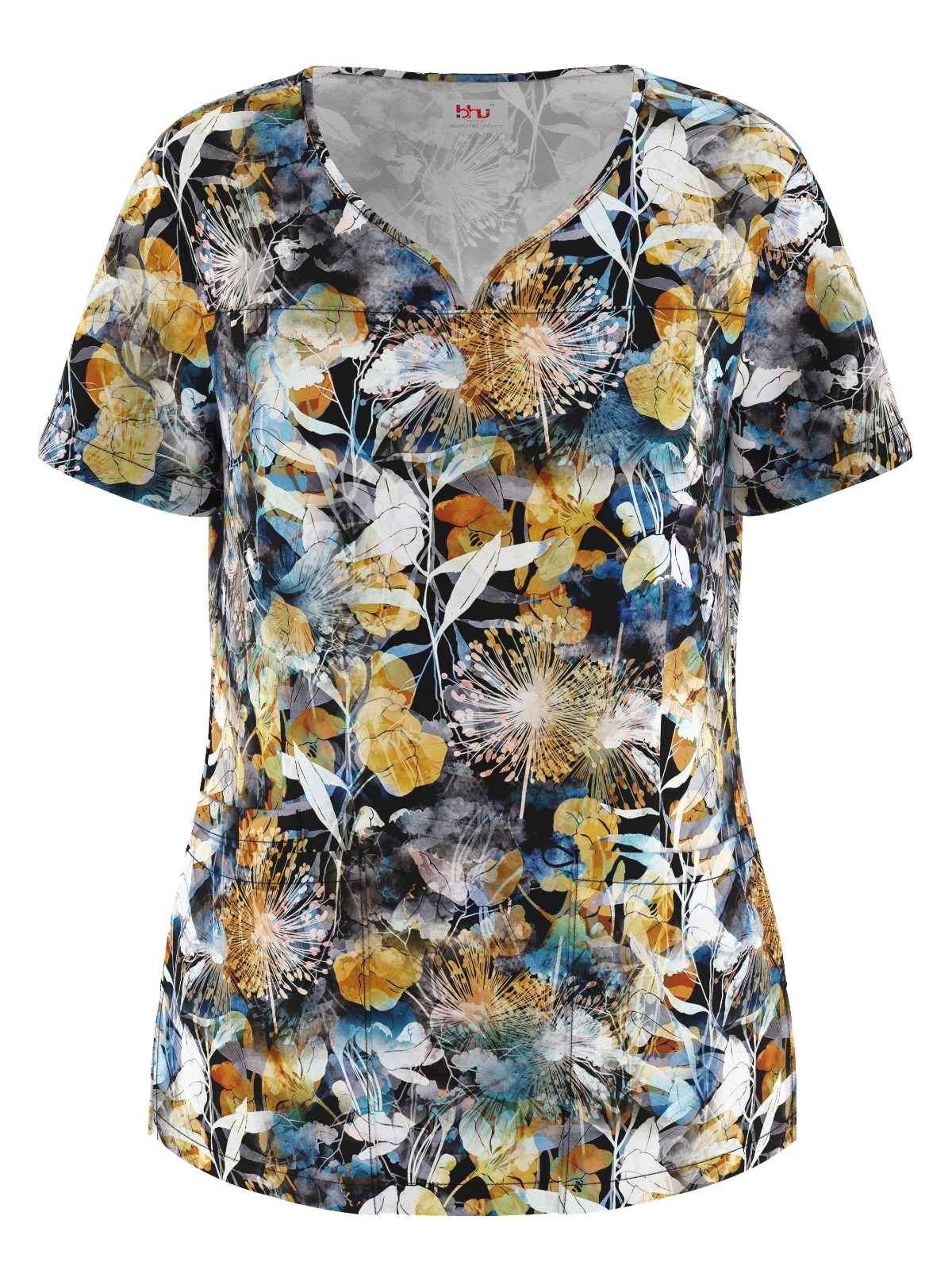 Women’s 4 Way Stretch Notch Collar Printed Scrub Top Sizes XS S M L XL 2XL NWT