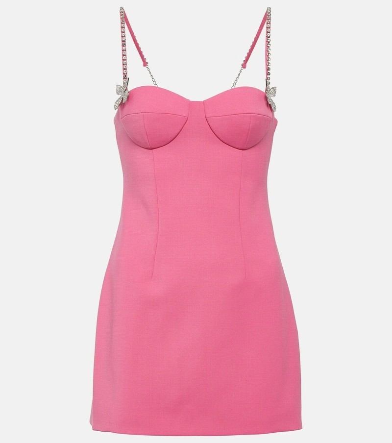 AREA Butterfly Virgin Wool Crystal Embellished Mini Dress Rose Sz 10 Org $1,295