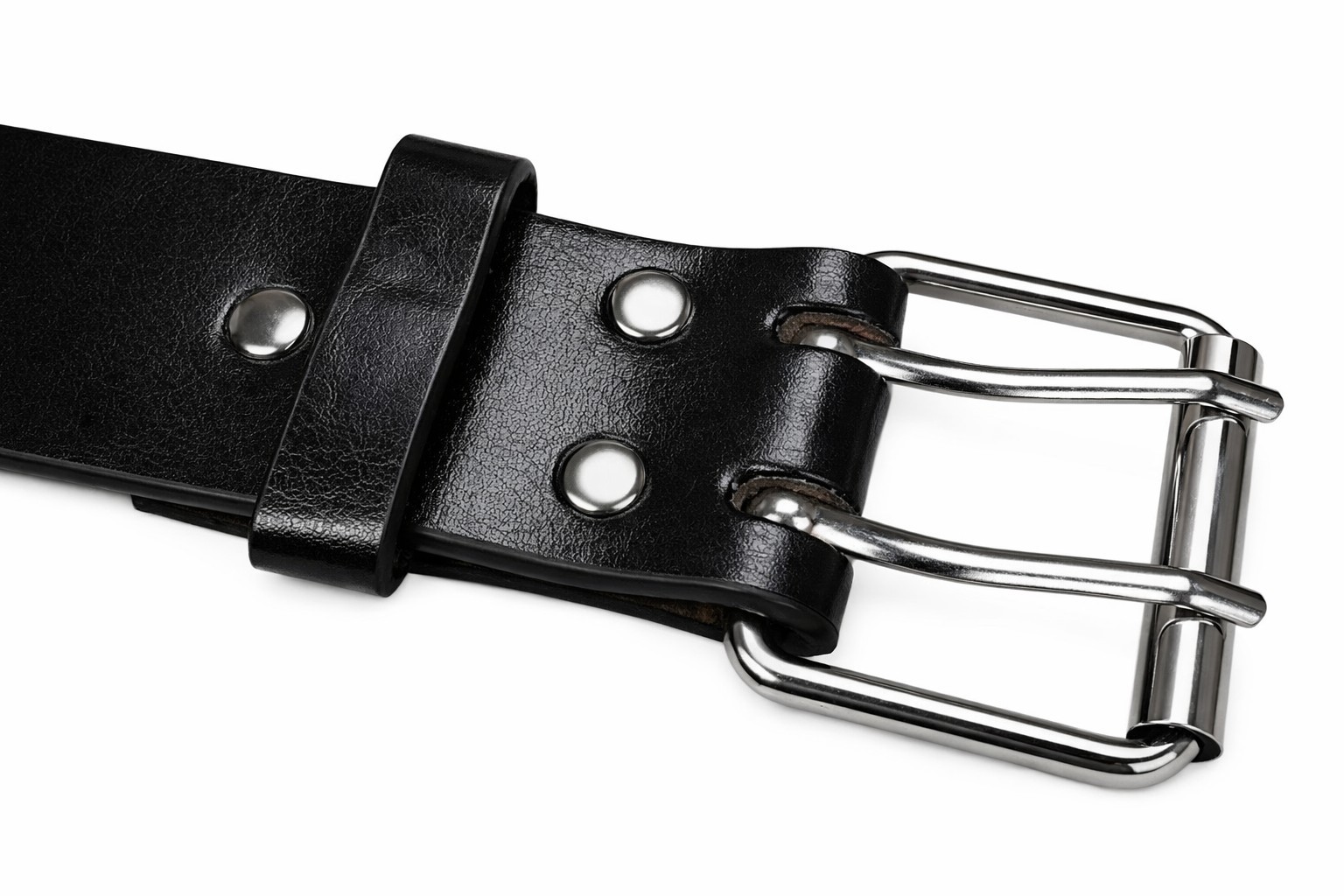 Men’s Women’s Leather Two Rows Silver Grommet Double Holes Black Belt All Sizes