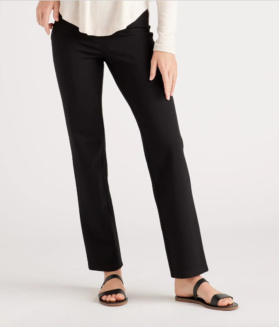 Quince Women’s Black Ultra-Stretch Ponte Pants Straight Leg XS Petite 28″ NWT