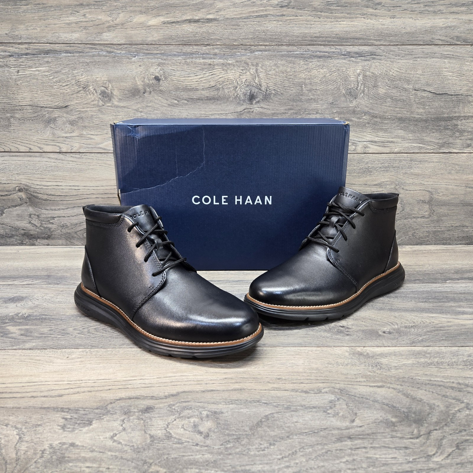 Cole Haan Men’s Chukka Grand + Plus Ultra Leather Boots Black Leather Dress New
