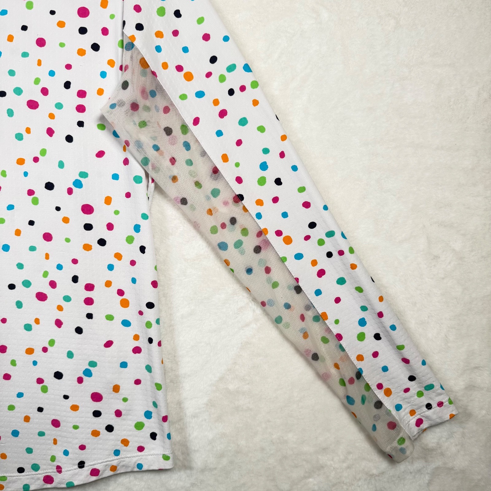 IBKUL M UPF 50+ Confetti Dot 1/4 Zip Golf Top White Mesh Cooling Long Sleeve