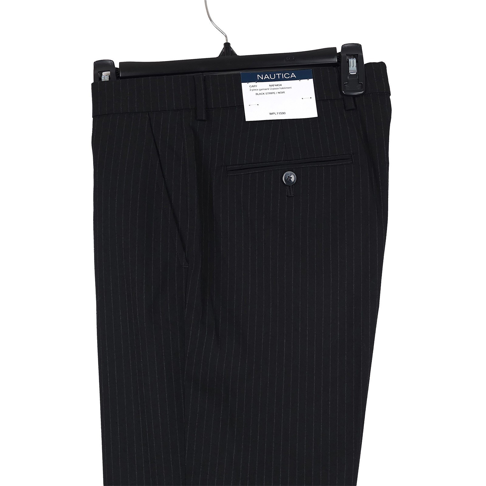 Nautica Mens Modern Fit 2 Piece Suit 36S 32W Black Pinstripe Stretch NWT