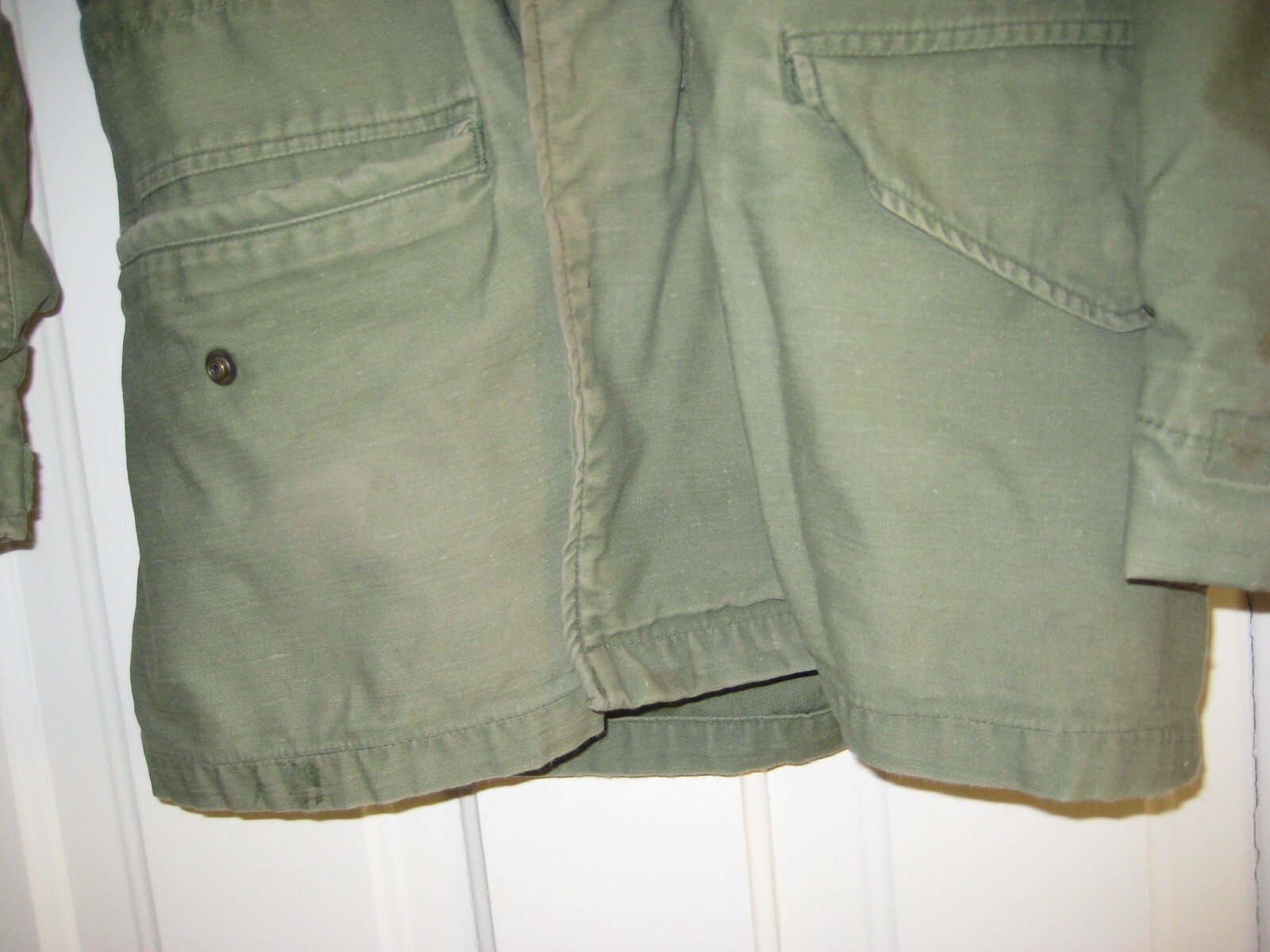 Vtge Olive Green Lined US Army Field Jacket/Coat Korean? Zip/Snap Front Sm-Med