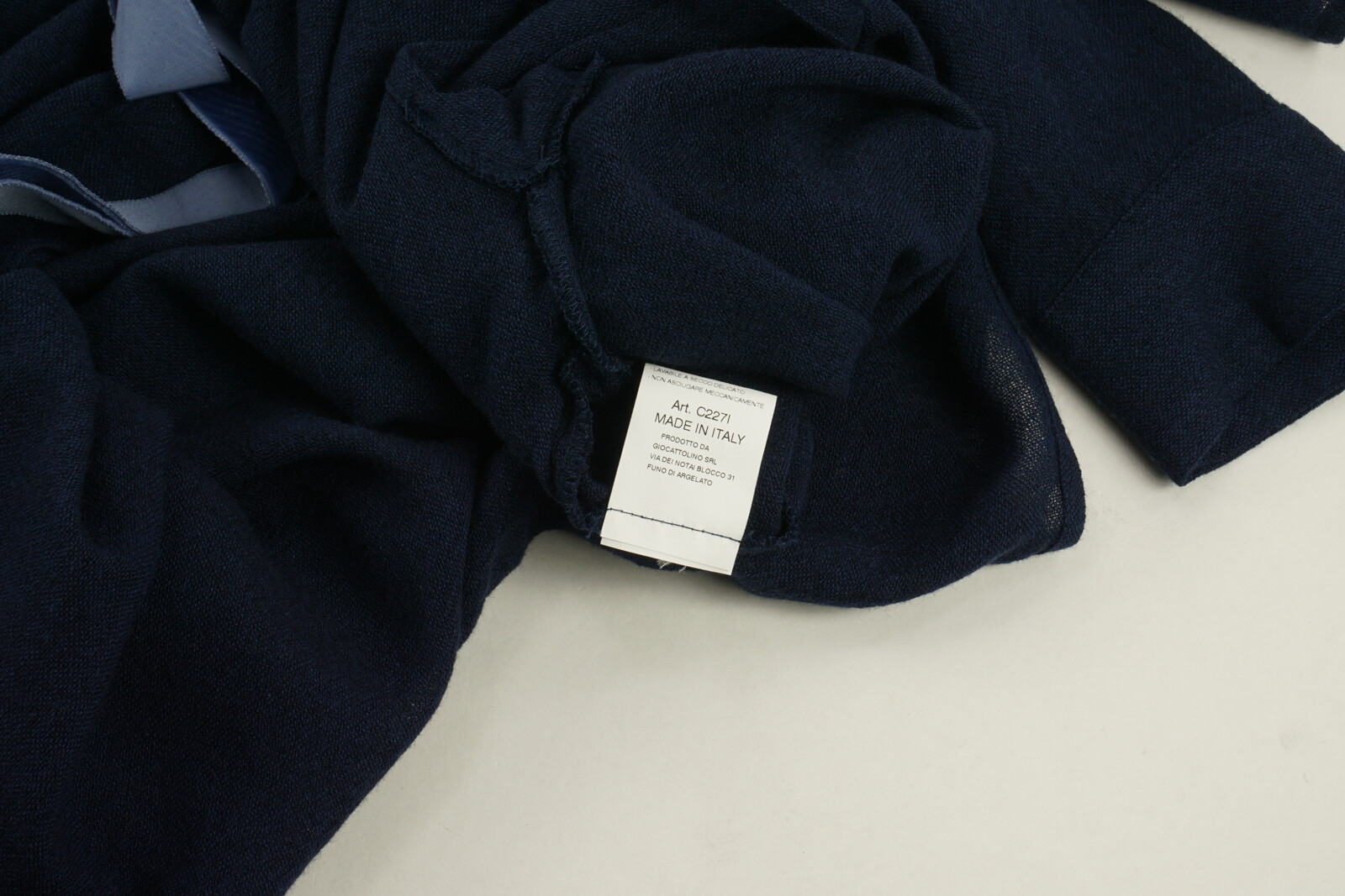 New Merci Women’s Small Dark Blue Woven Wool Viscose Open Lace Closure Blouse