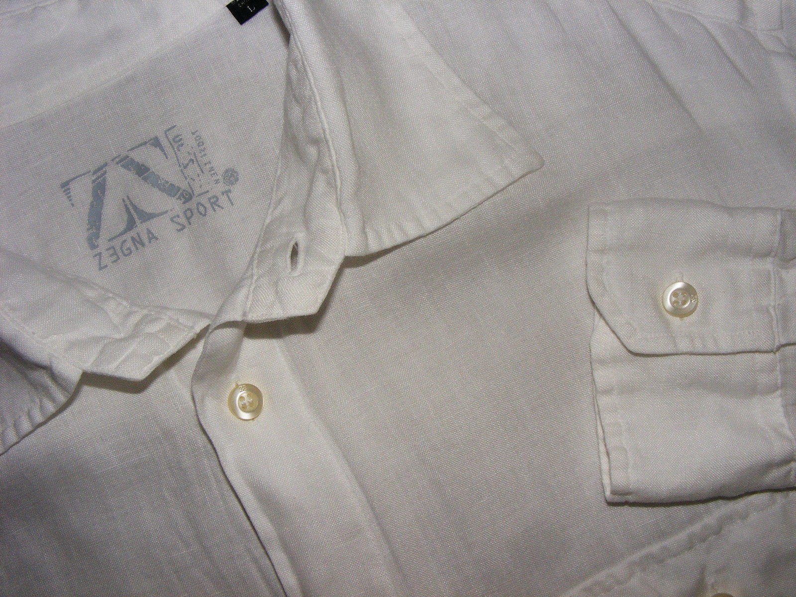 MENS SZ L ERMENEGILDO ZEGNA SPORT 100% LINEN WHITE ROLL UP BUTTON SLEEVE SHIRT L