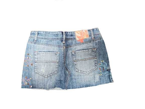 Womens Juniors David & Goliath Denim Wash Jeans China Dragon Stitched Mini Skirt