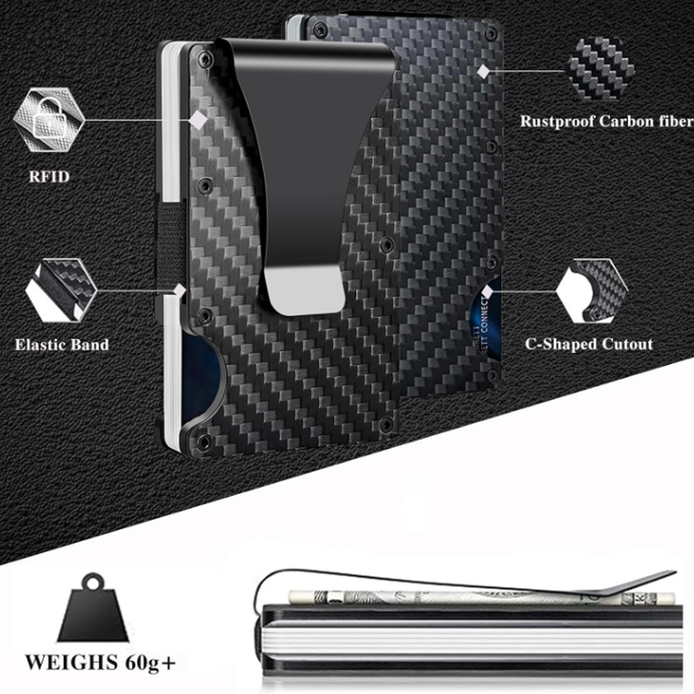 ST Men’s RFID Blocking Slim Wallet Carbon Fiber Money Clip & Card Holder