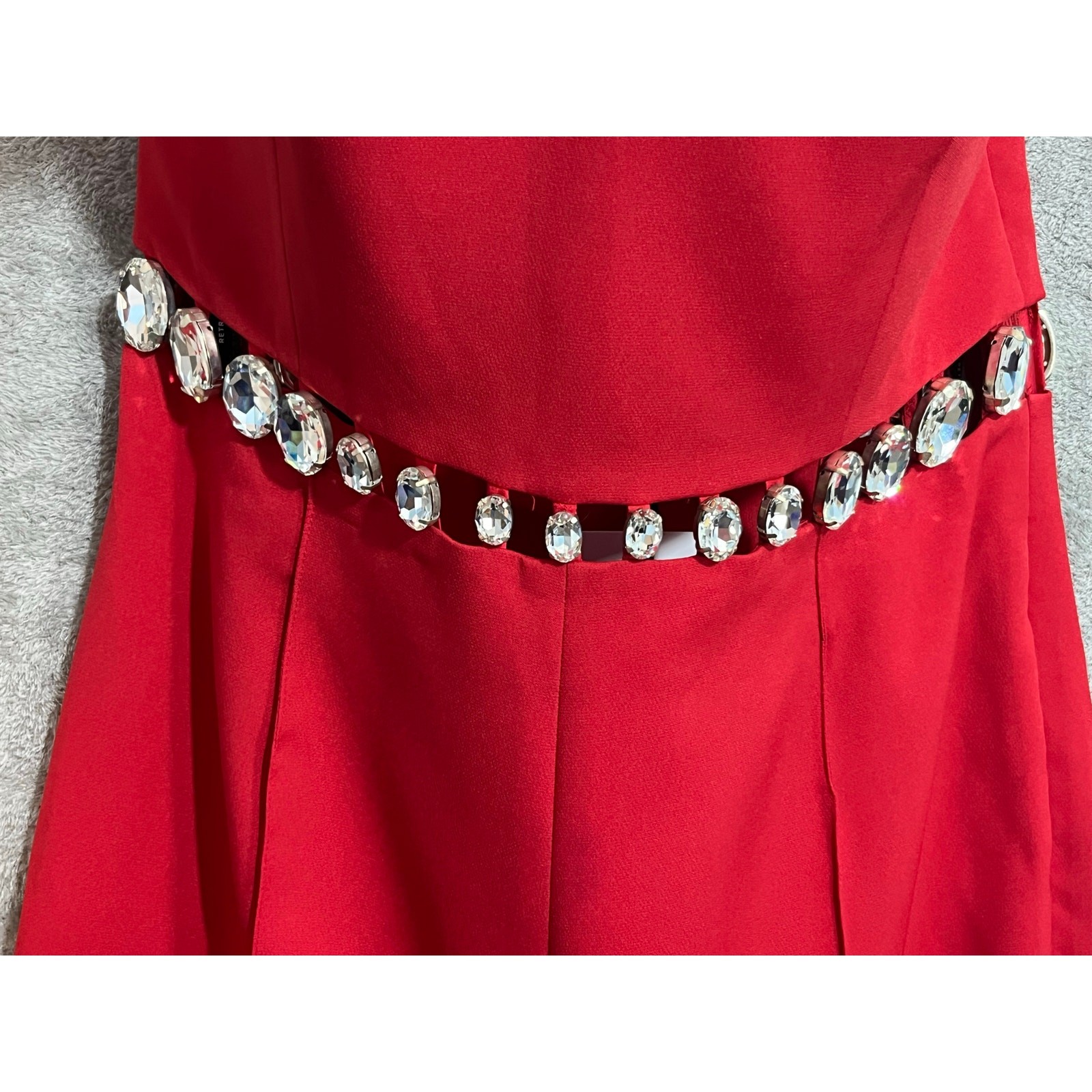Retrofete Jumpsuit Medium Fiery Red Rhinestone Belt Glam Bling Formal NWT
