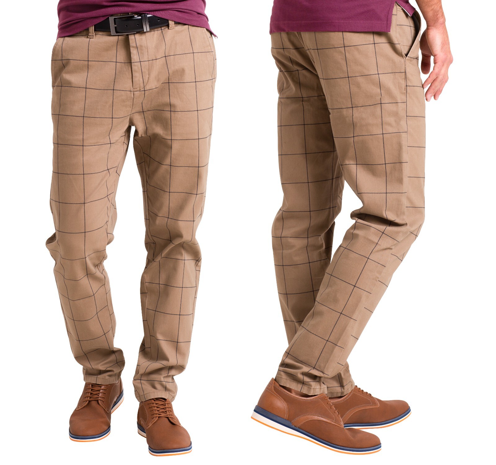 Mens Plaid Check Formal Pants Stretch Slim Fit Casual Fashion Smart Work Trouser