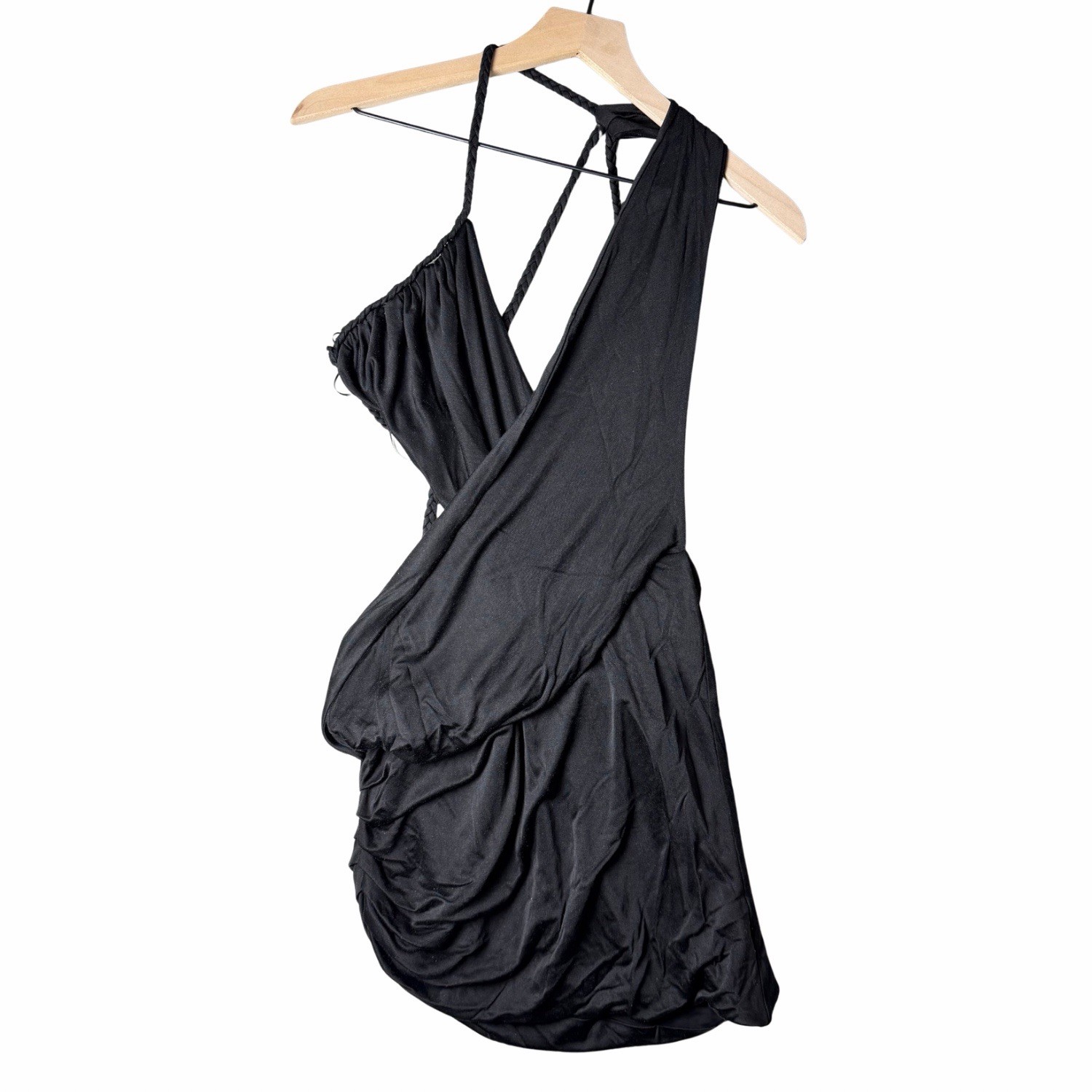 Retrofete Wrap Mini Dress Braided Straps Black Women’s size S