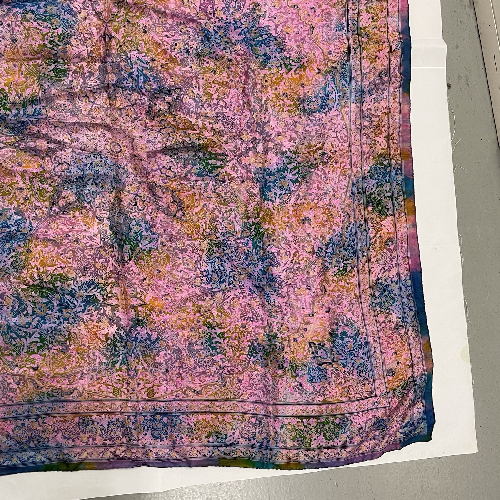 VTG 90s Tie-Dye Psychedelic 42” X 42” Silk Scarf Hippie Floral Grateful Dead