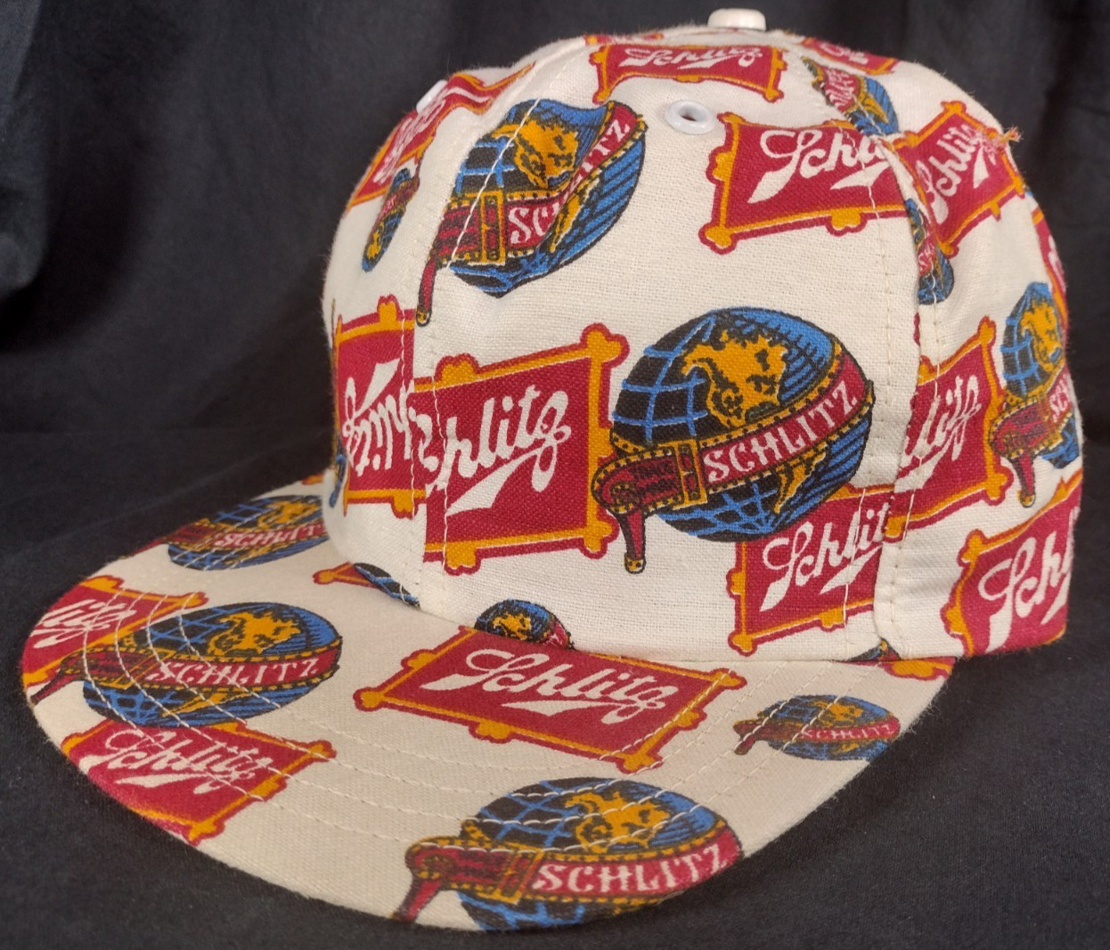 Vintage Schlitz Beer All Over Print Hat Made USA Green Bill | Size 21-22″ Circ.