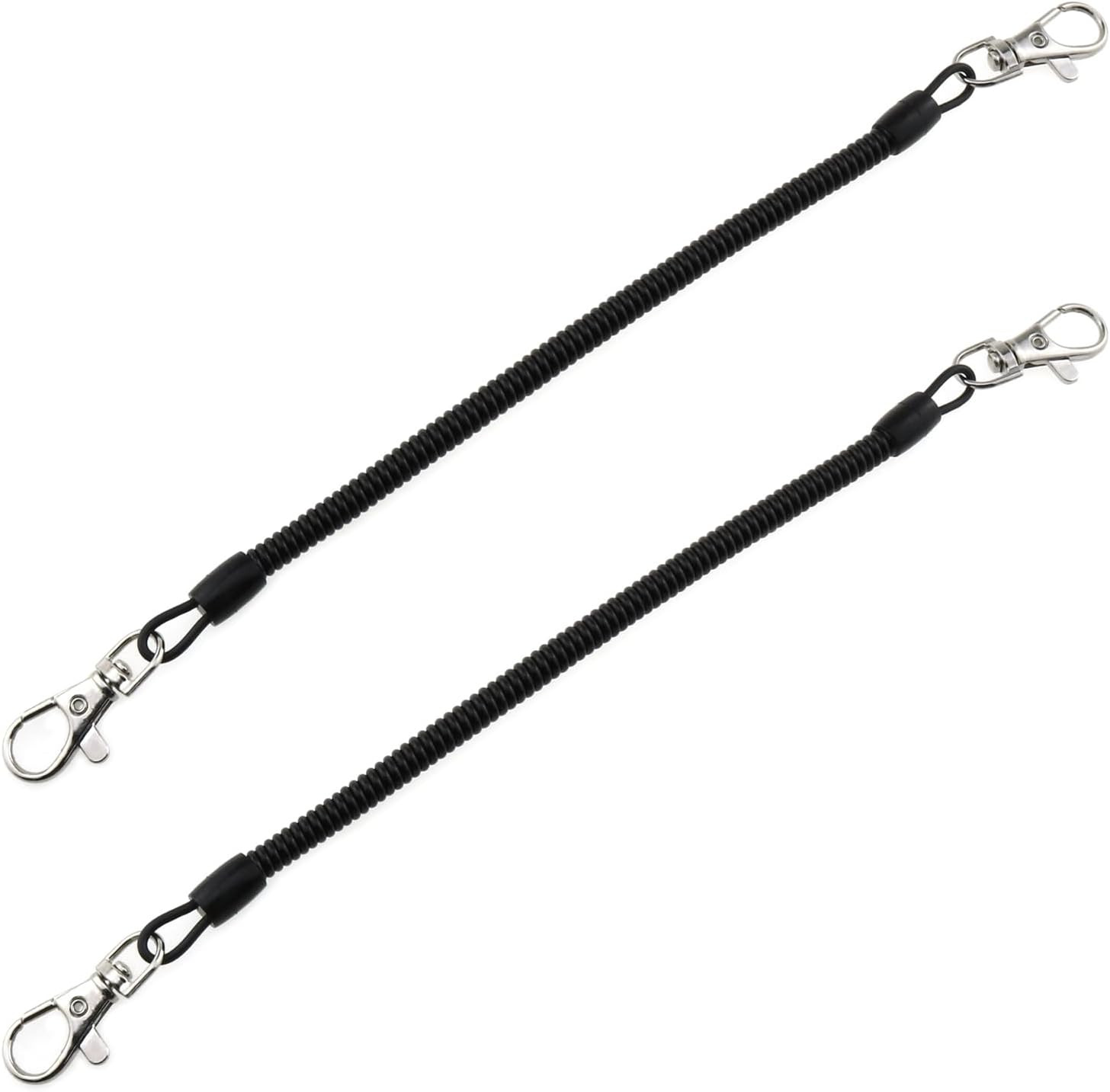 2PCS Spiral Stretchy Spring Coil Cord Rope Chain Strap with Lobster Clasp, Black