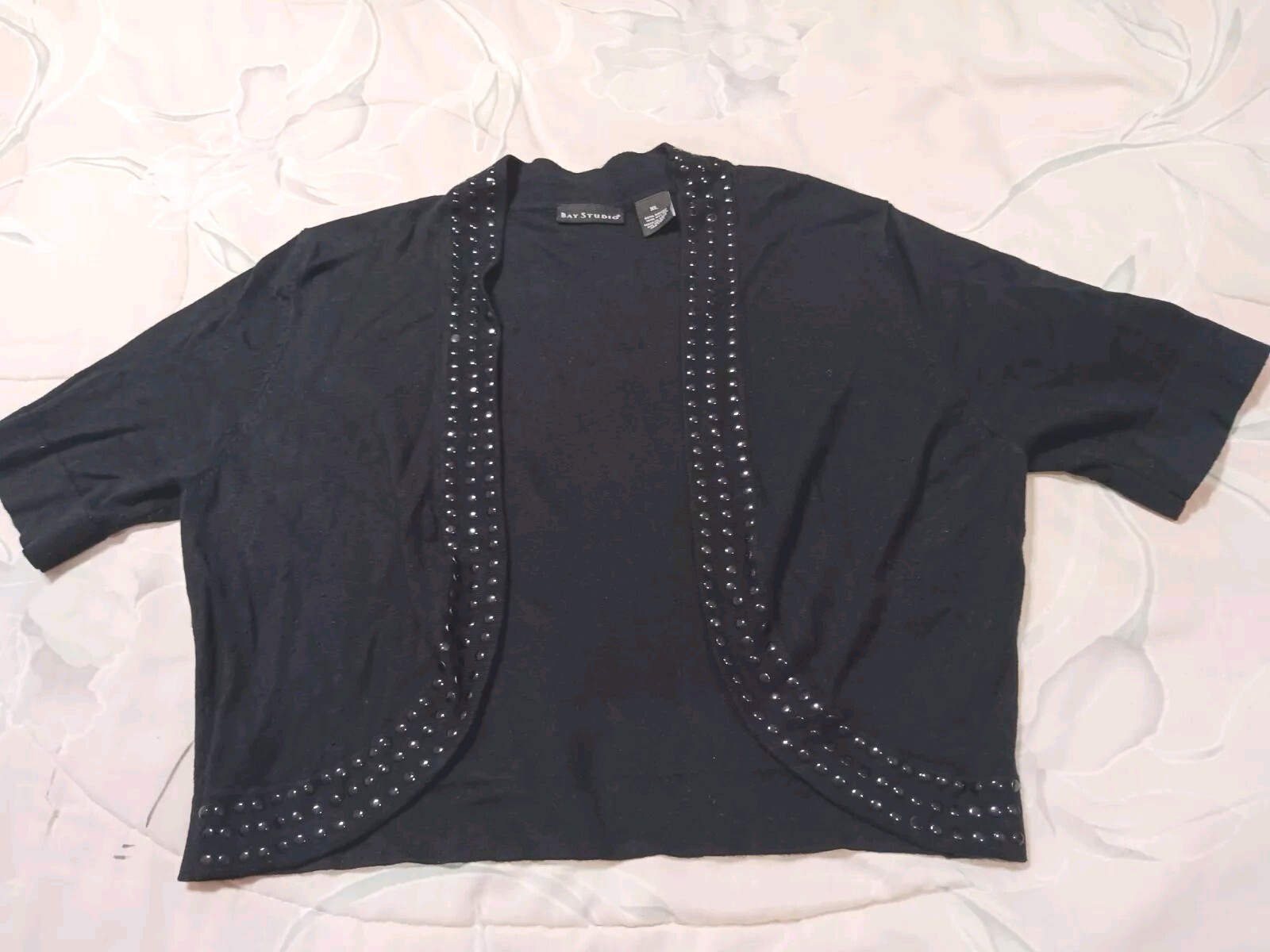 BAY STUDIO*Black Open Sweater Shrug*Size XL*Short slv*Shiny Stud* Round Bottom