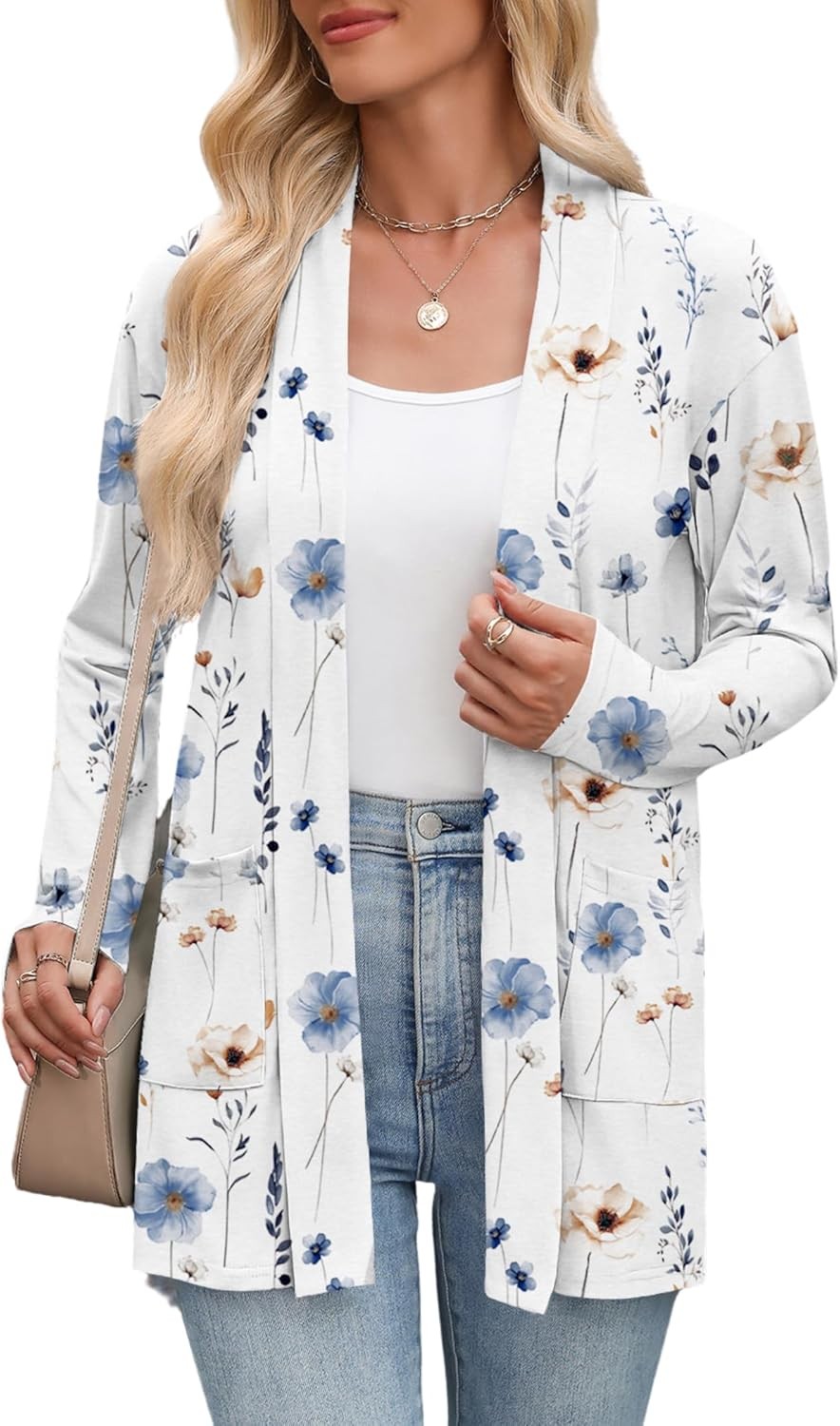 Women’s Lightweight Open Front Cardigan Sweater Casual Loose Knit with Pockets