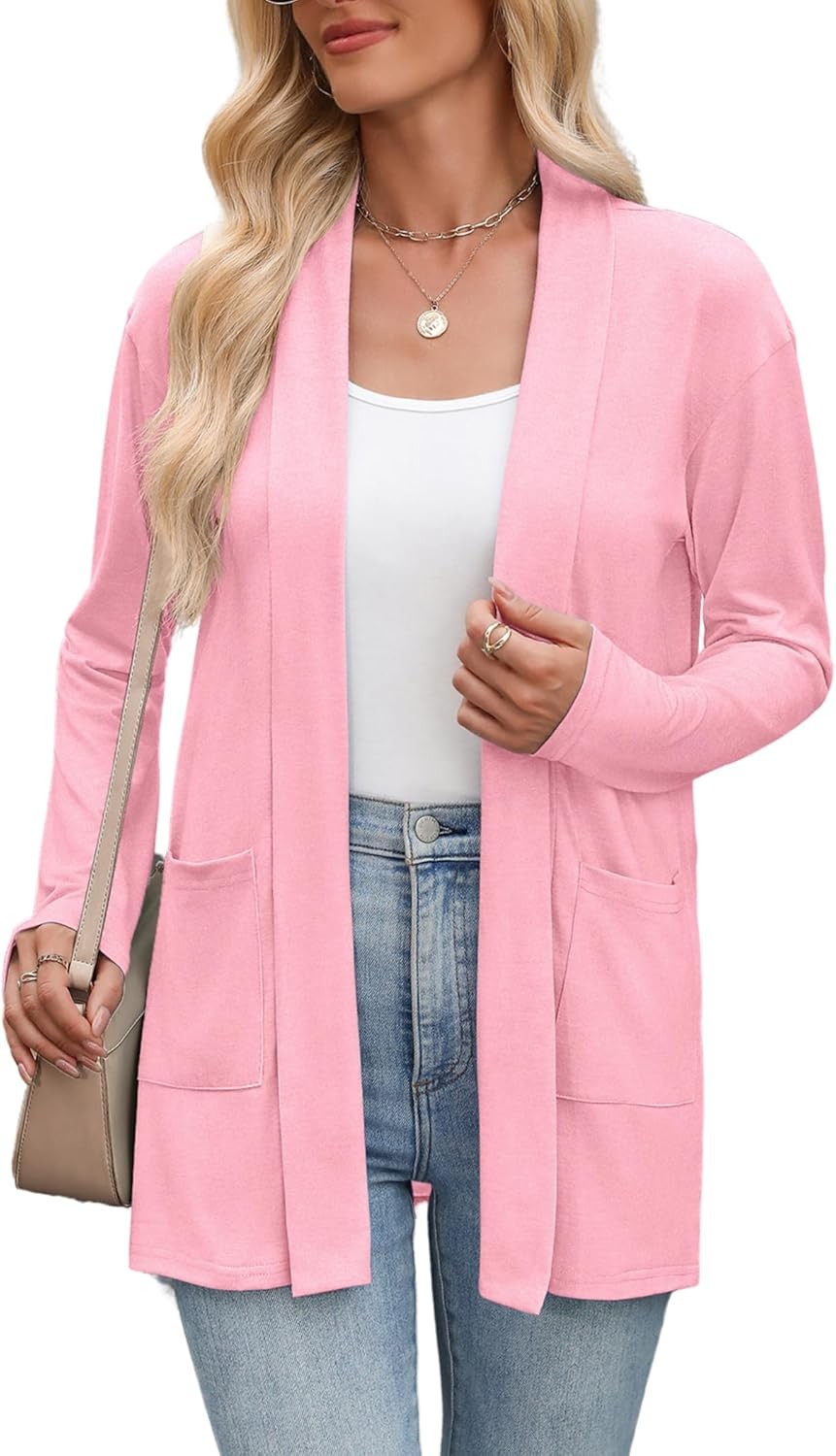 Women’s Lightweight Open Front Cardigan Sweater Casual Loose Knit with Pockets
