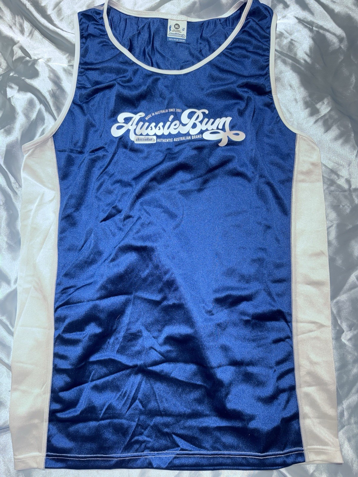🔥 NEW AussieBum SILKY Nylon Tank Top Surfing Men XL NAVY BLUE Aussie Bum Glanz
