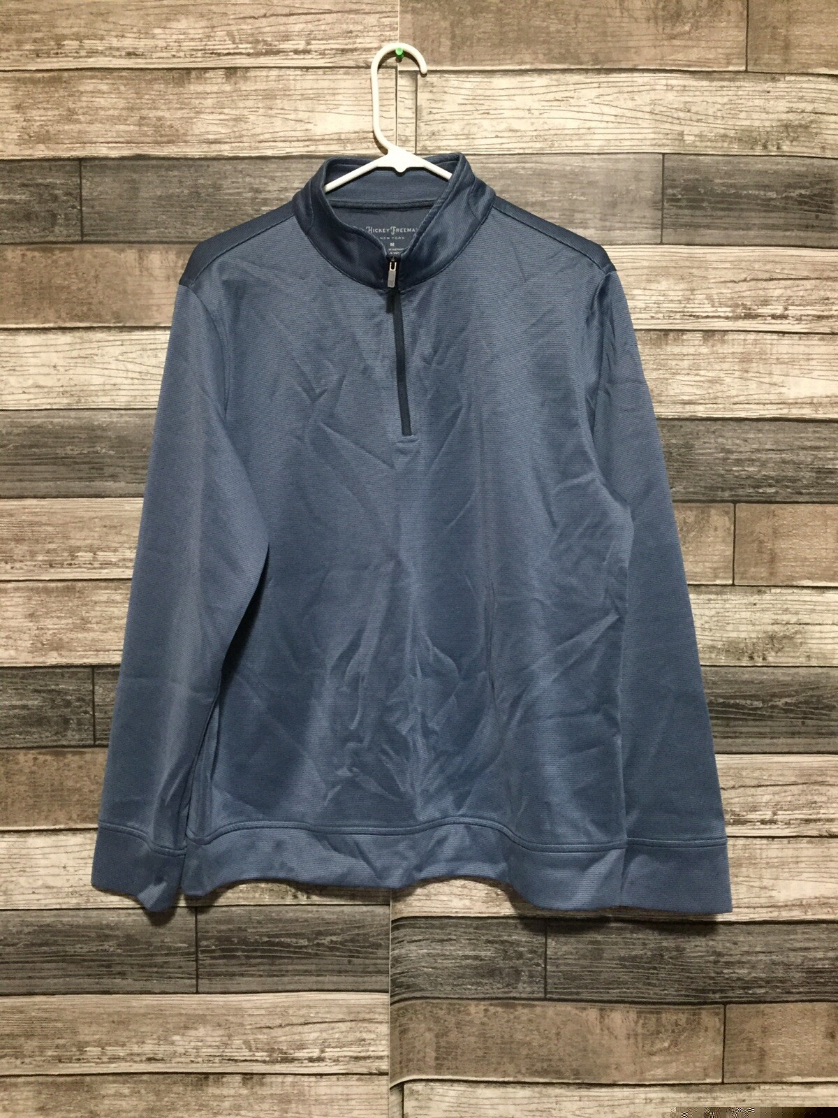 Hickey Freeman 1/4 Zip Pullover Men’s M Blue Striped Performance Casual A4