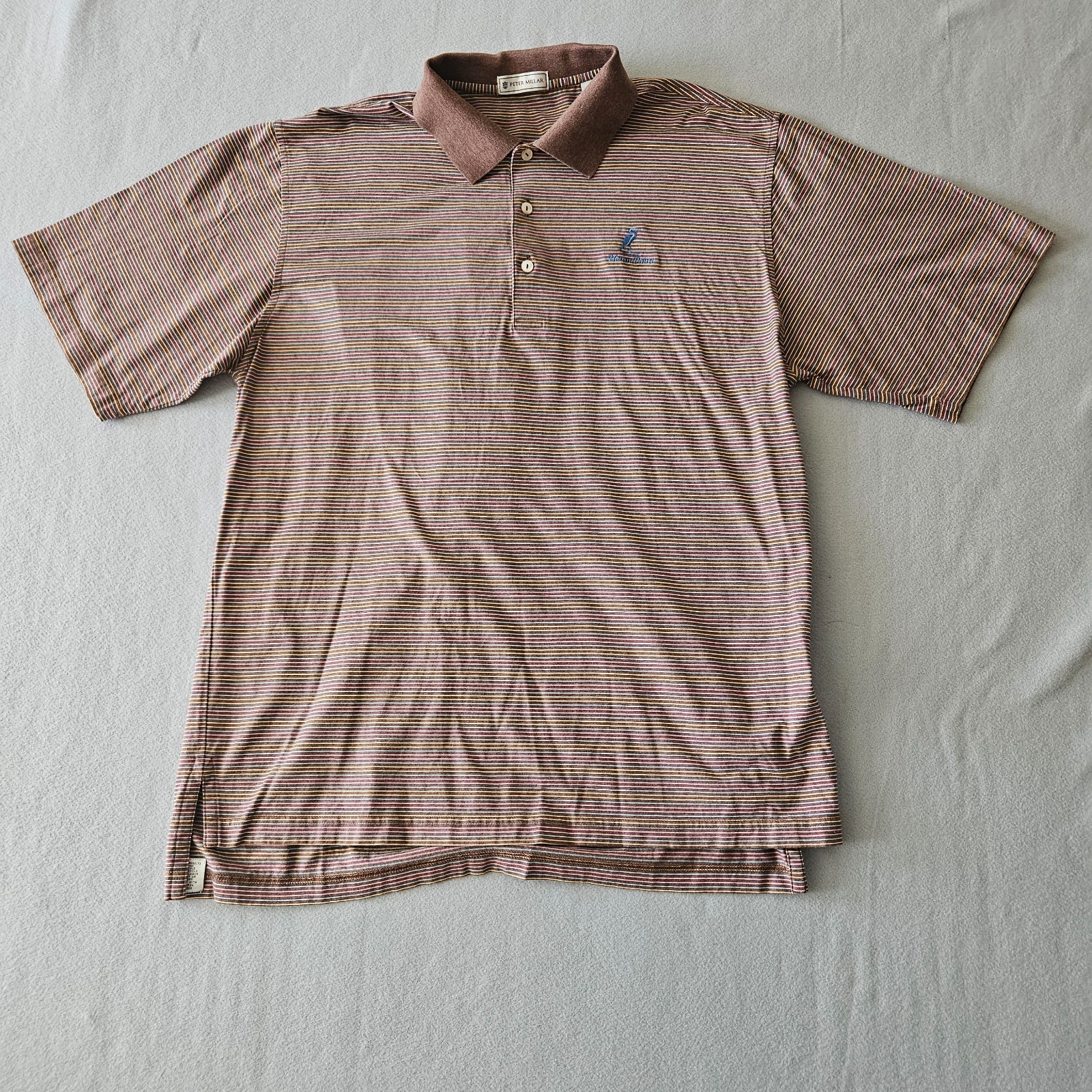 Peter Millar Men’s L Regular Striped Short Sleeve Collared Polo Brown/Blue