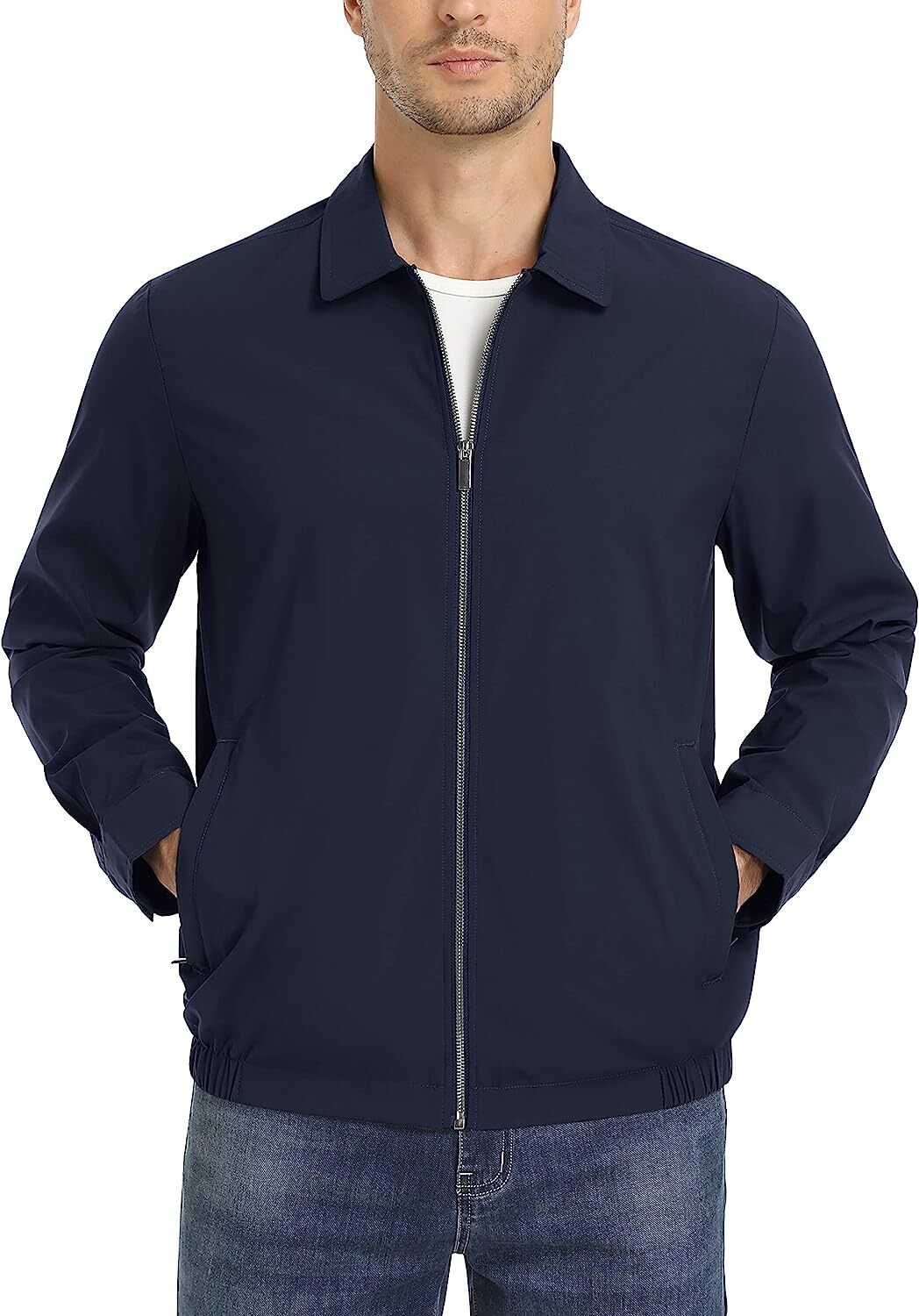 Men’s Lightweight Jackets Casual Laydown Collar Jacket Front-Zip Golf Jacket