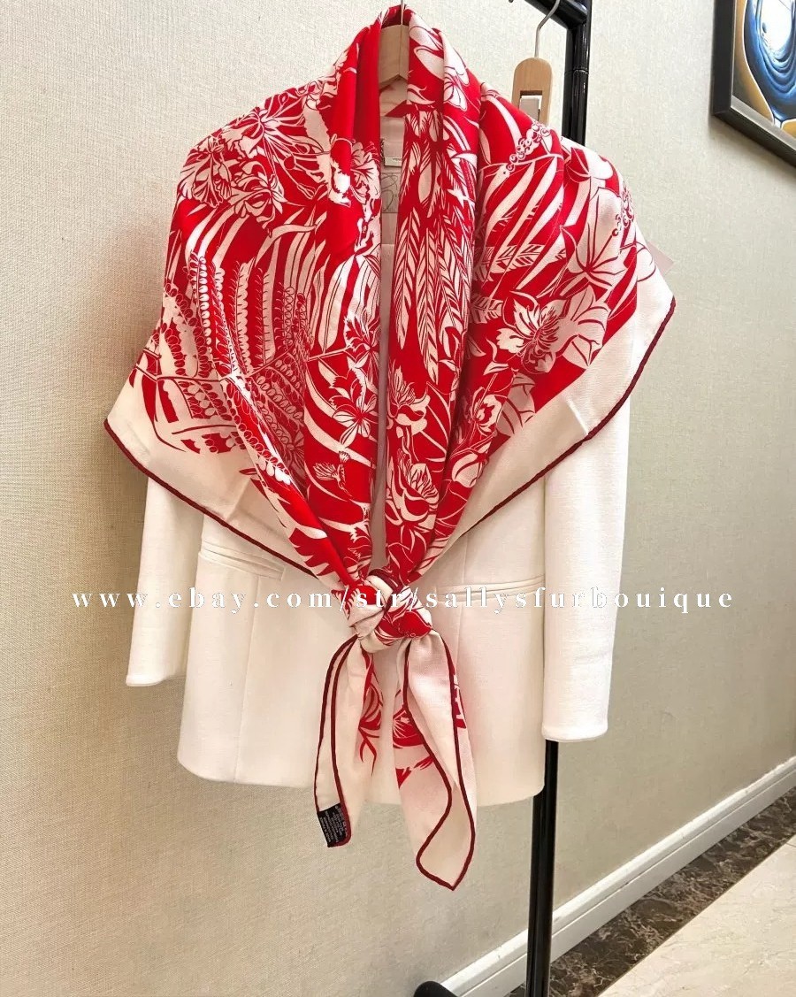 Sallys 70% Cashmere & 30% Silk Wrap Scarf Flamingo Print Double Face Shawl 53″