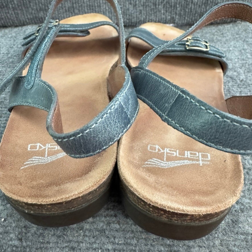 Dansko Rebekah Slate Blue Leather Buckle Ankle Strap Sandals Womens Size 38
