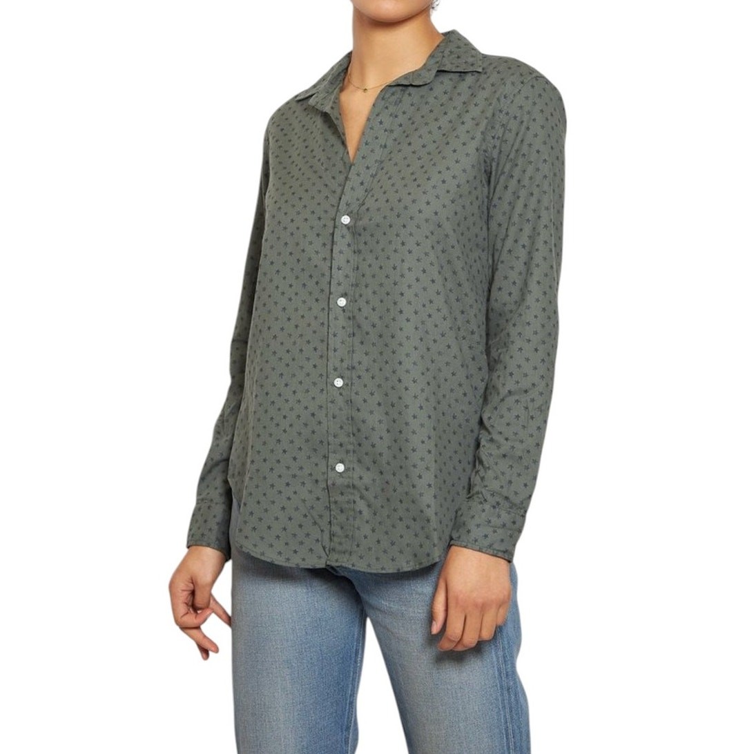 Frank & Eileen Sz XS Army Green Star Print Cotton Button Down Frank Shirt