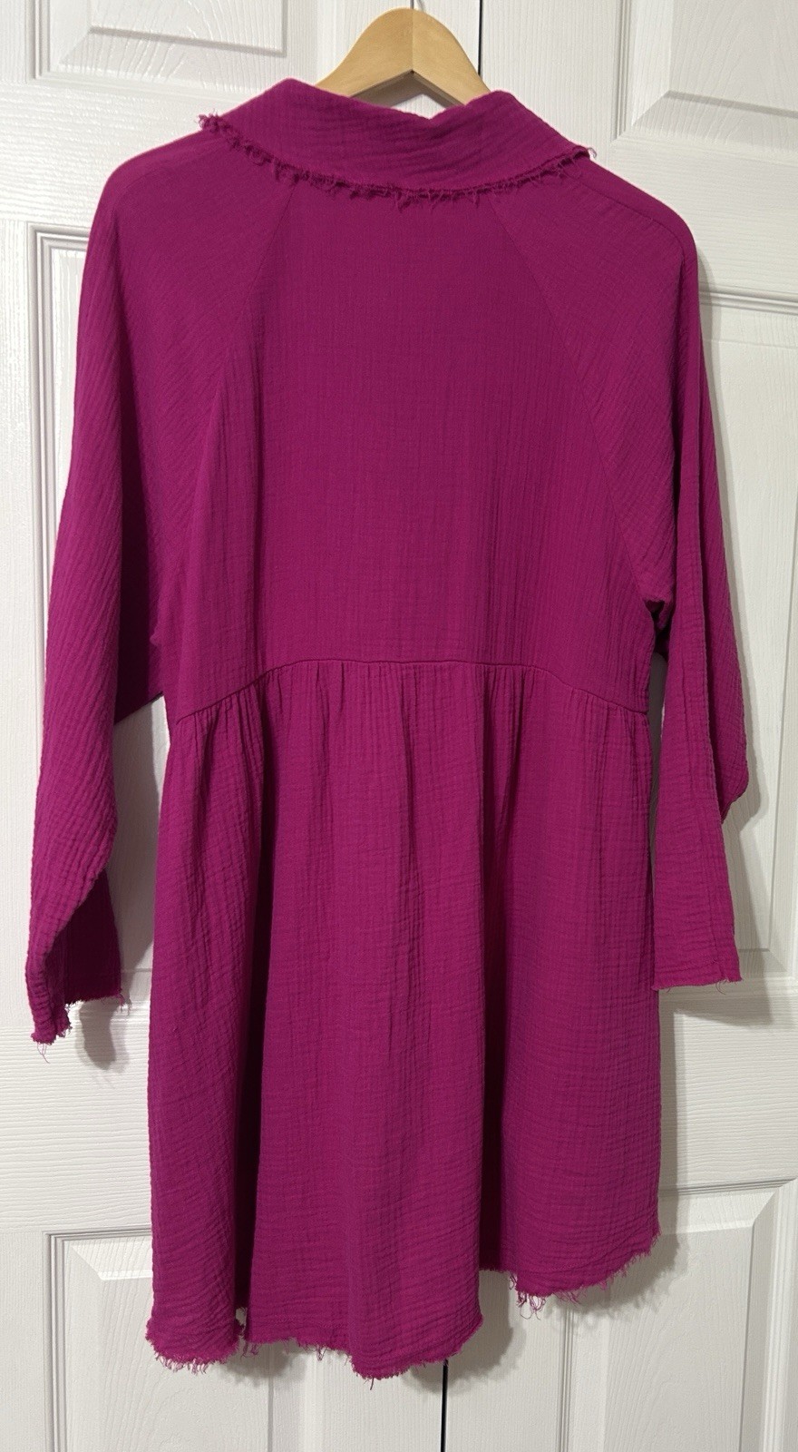 ZENANA Muslin Gauze Button Down Shirt Tunic Magenta Purple Cotton Pockets Size L
