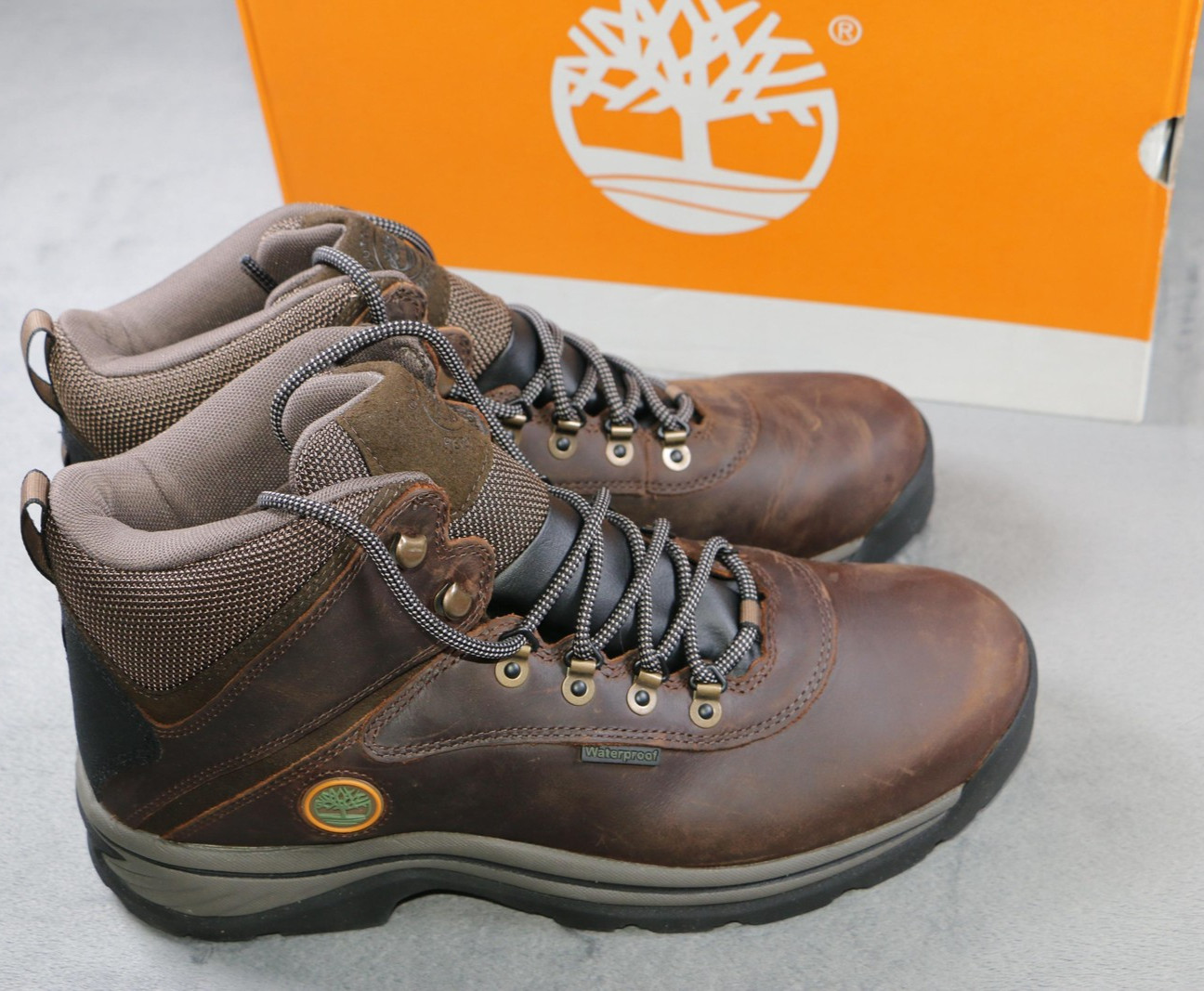 Timberland White Ledge Waterproof Mid Hiker Boots Mens Size 12 Brown Full Grain