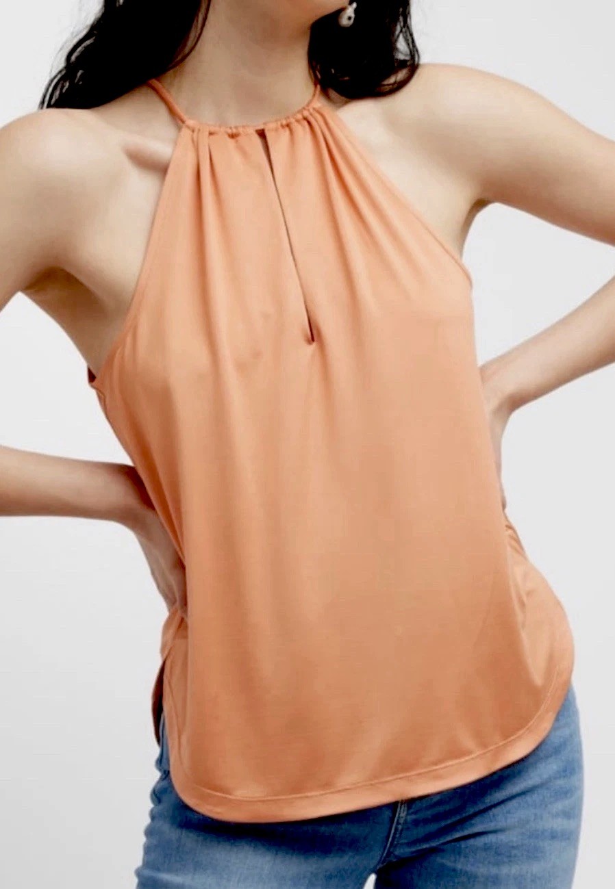 Veronica Beard Kusumi Satin Halter top Keyhole Cutout Tie Neckline Blouse sz S