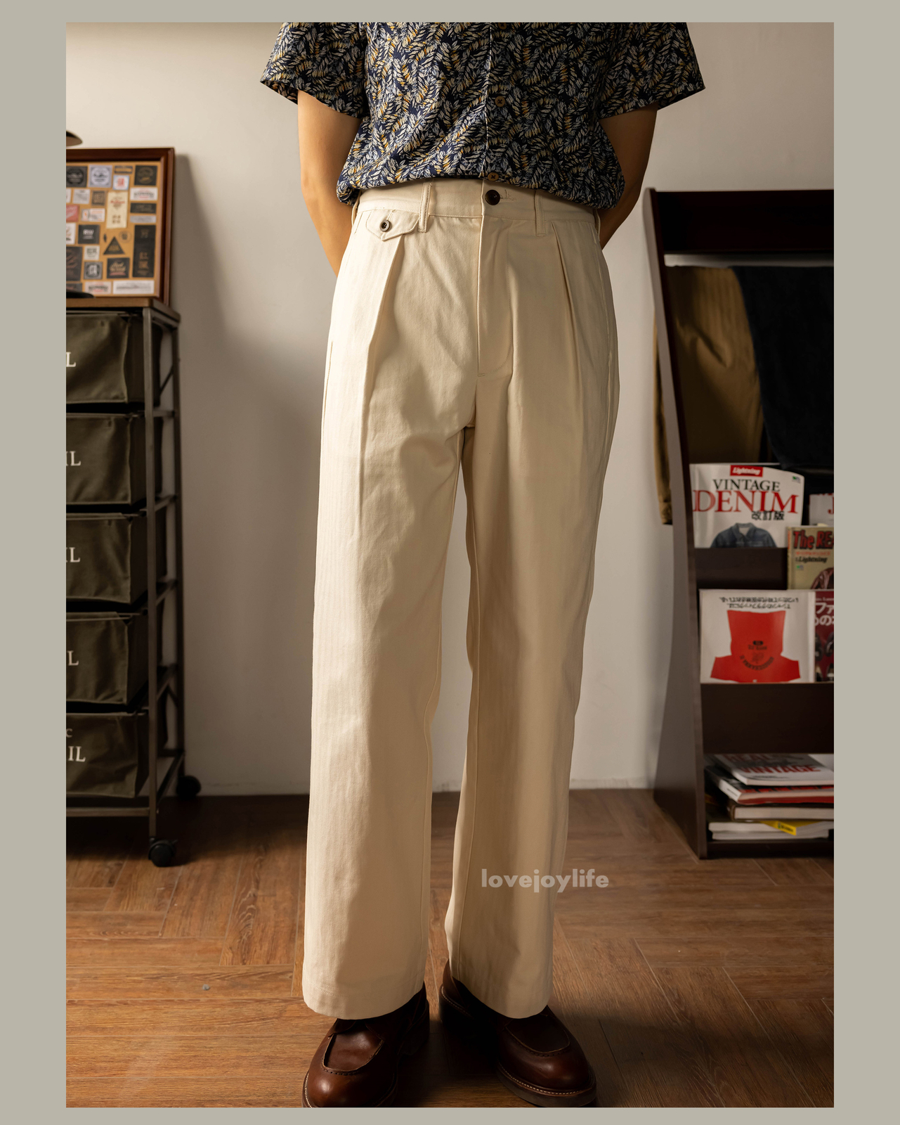 Red Tornado Retro Men’s HBT Straight Pants Cotton Pleated Casual Formal Trousers