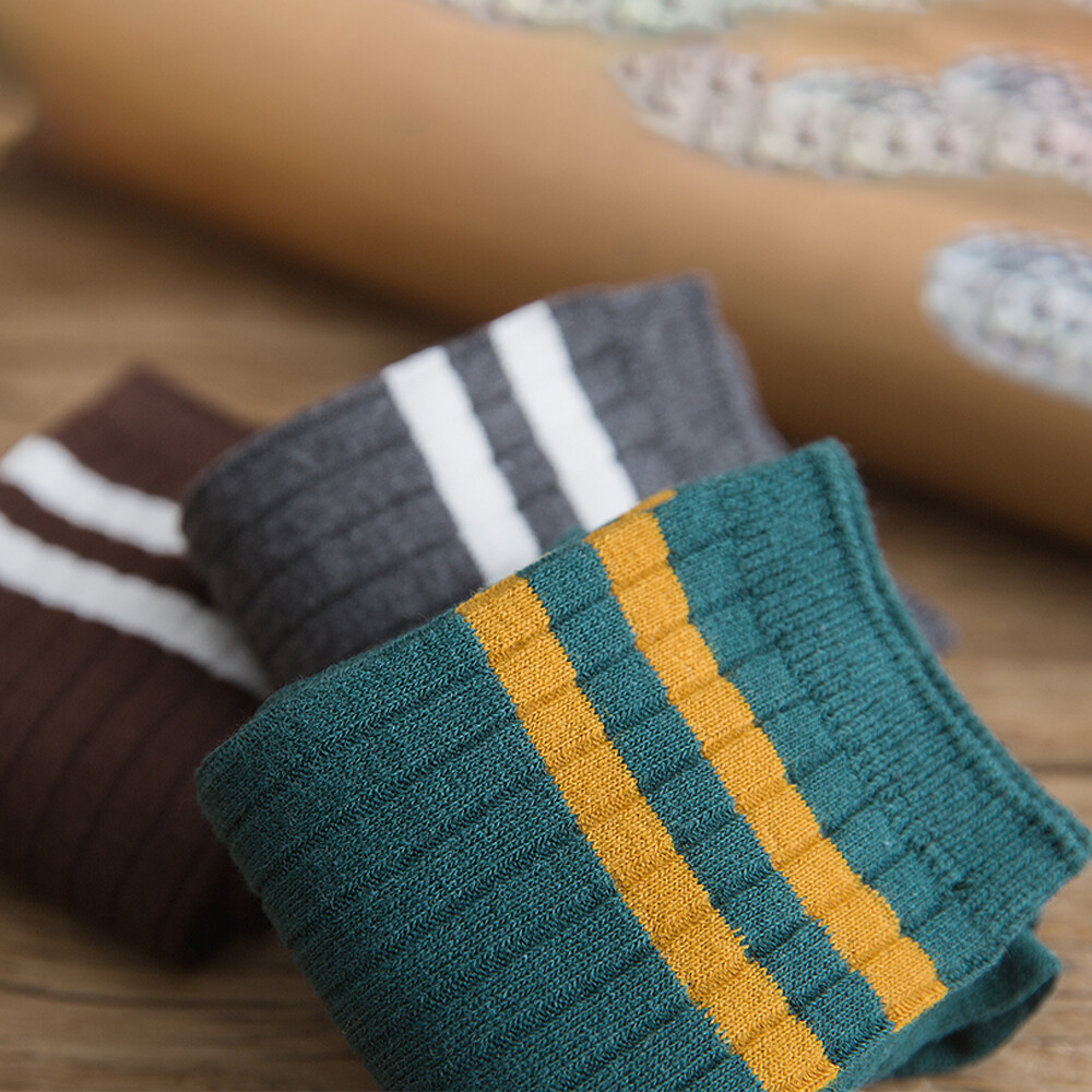 Women Men Cotton Athletic Sports Crew Socks Striped Over Ankle Casual Classic