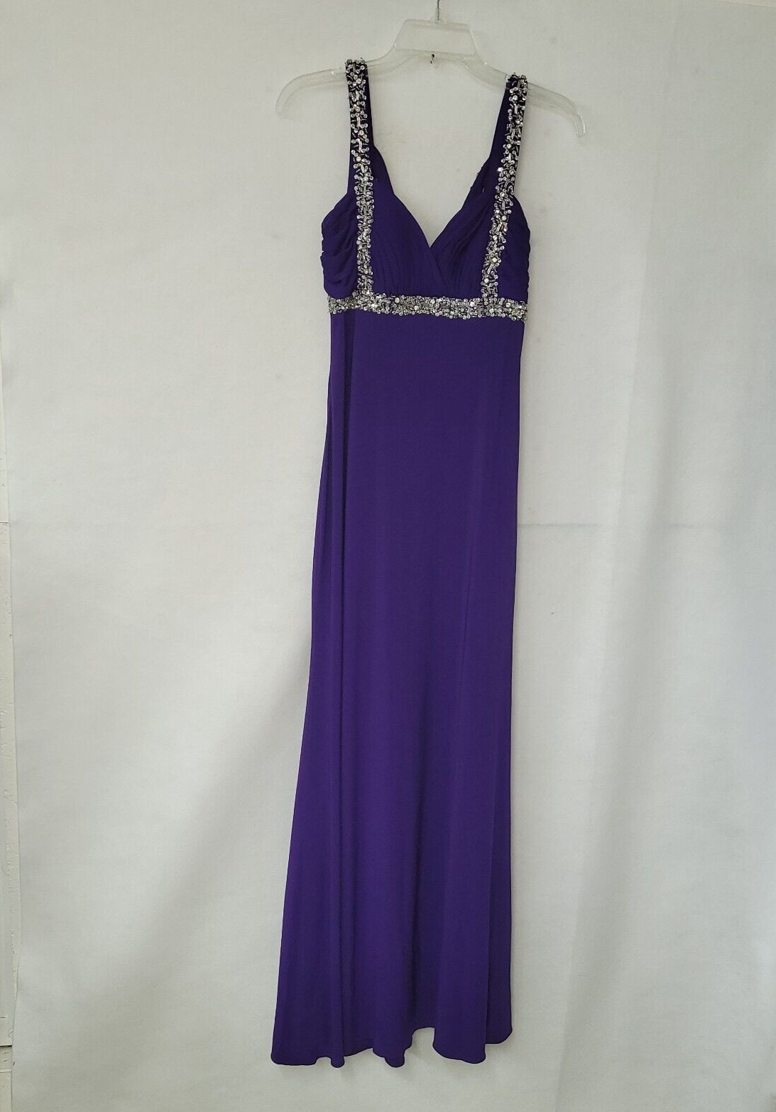 Betsy & Adam Dress Womens 8 Formal Purple Rhinestone Gown Lined Prom Wedding New