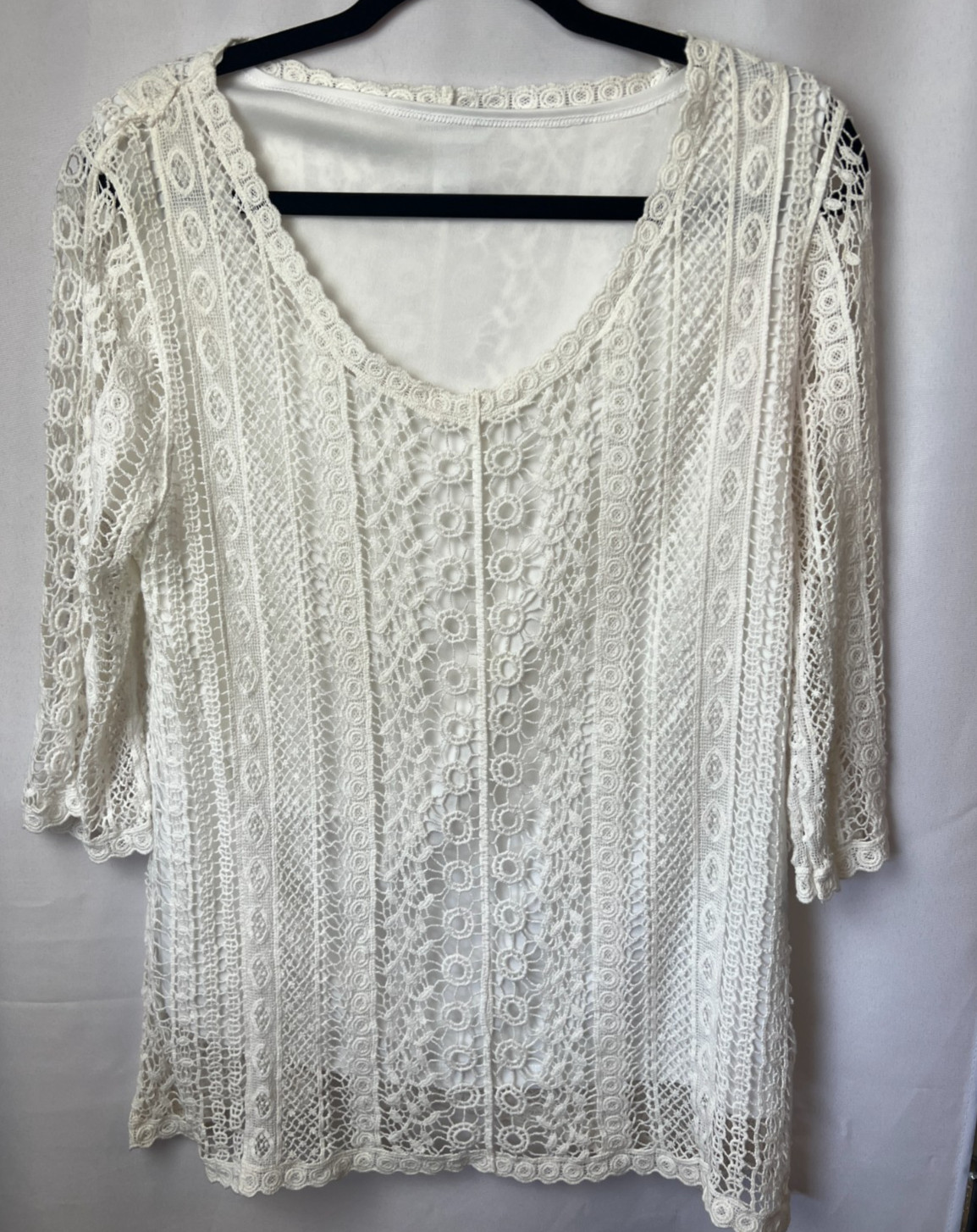 Cottagecore Large White Crochet Blouse 100% Cotton Boho Coastal Travel Feminine