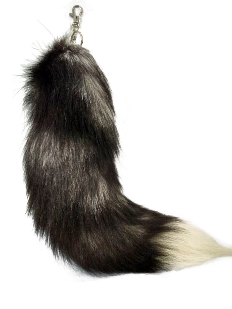 Alpertie Fluffy Real Fox Fur Tail Keychain Tassel 40cm/15.75 inches, Black