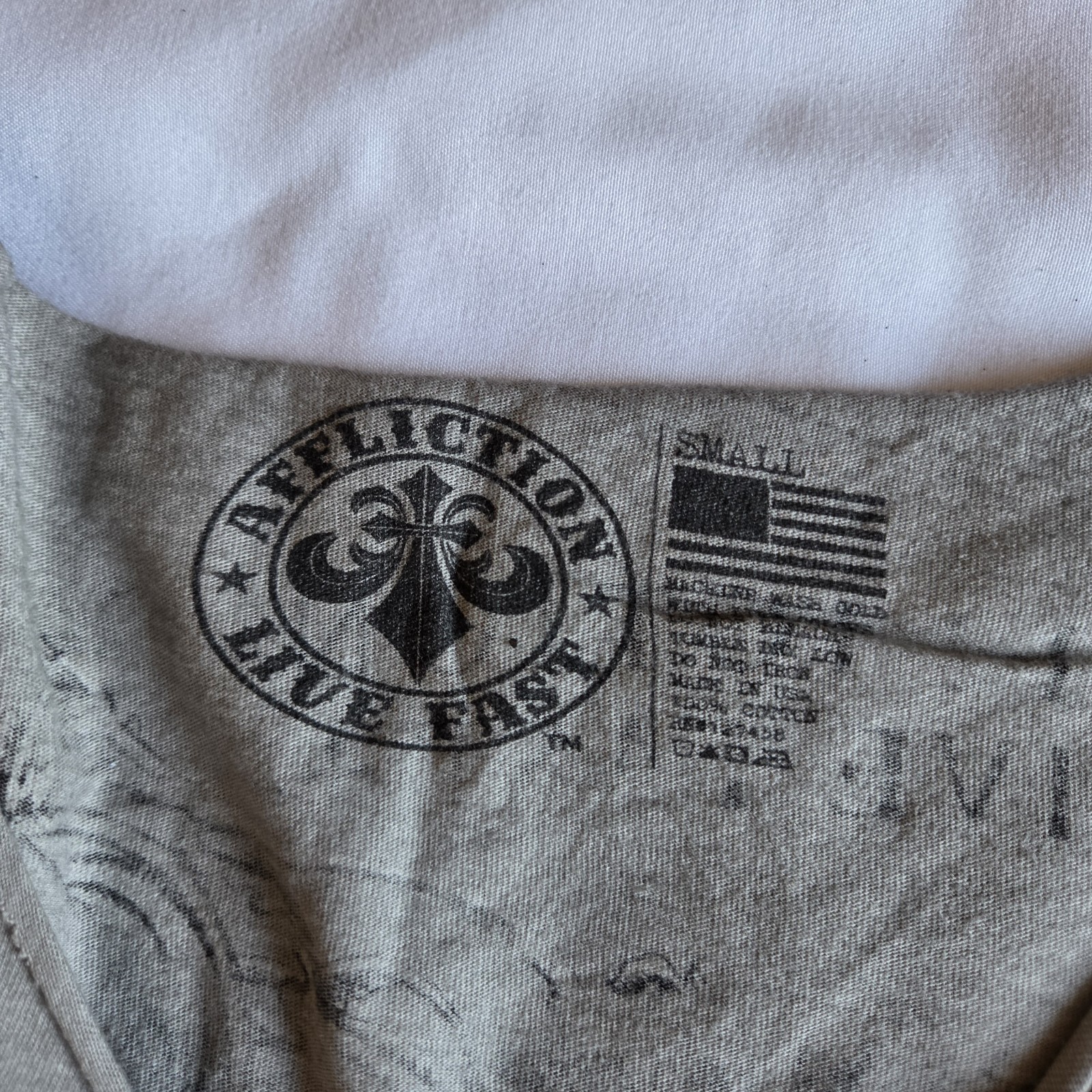 Affliction Flourish Y2K Grunge Biker Wings Grey S Long Sleeve Graphic T-Shirt
